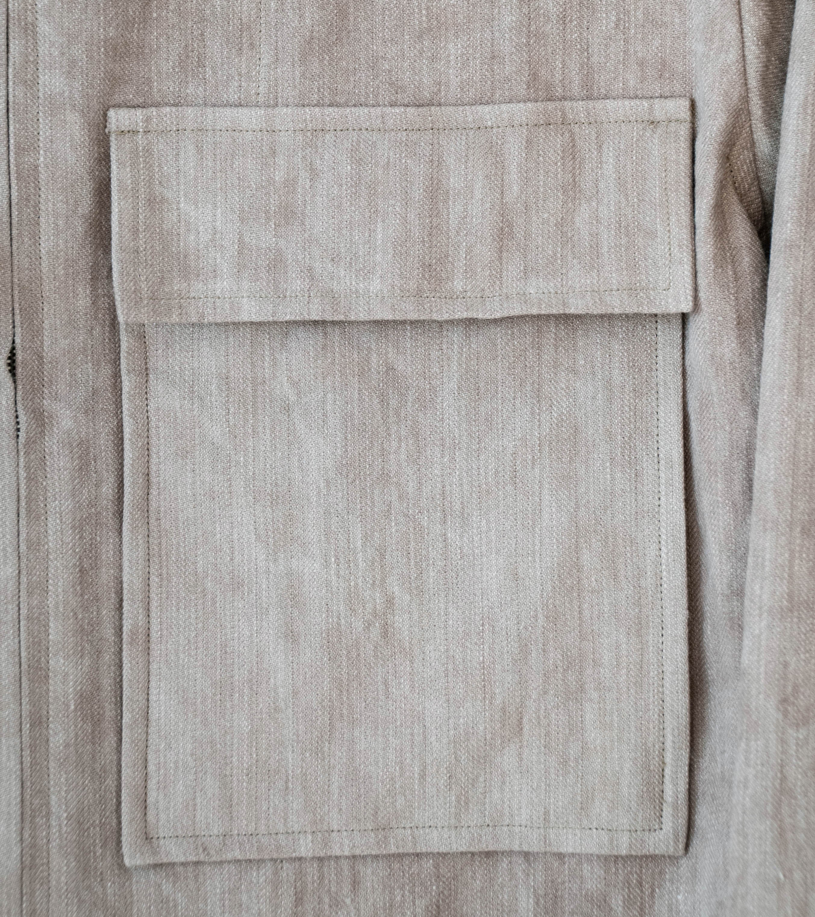 Evan Kinori 'Zip Jacket' (Dark Beige Cold Dye Linen Cotton Herringbone) - Image 3