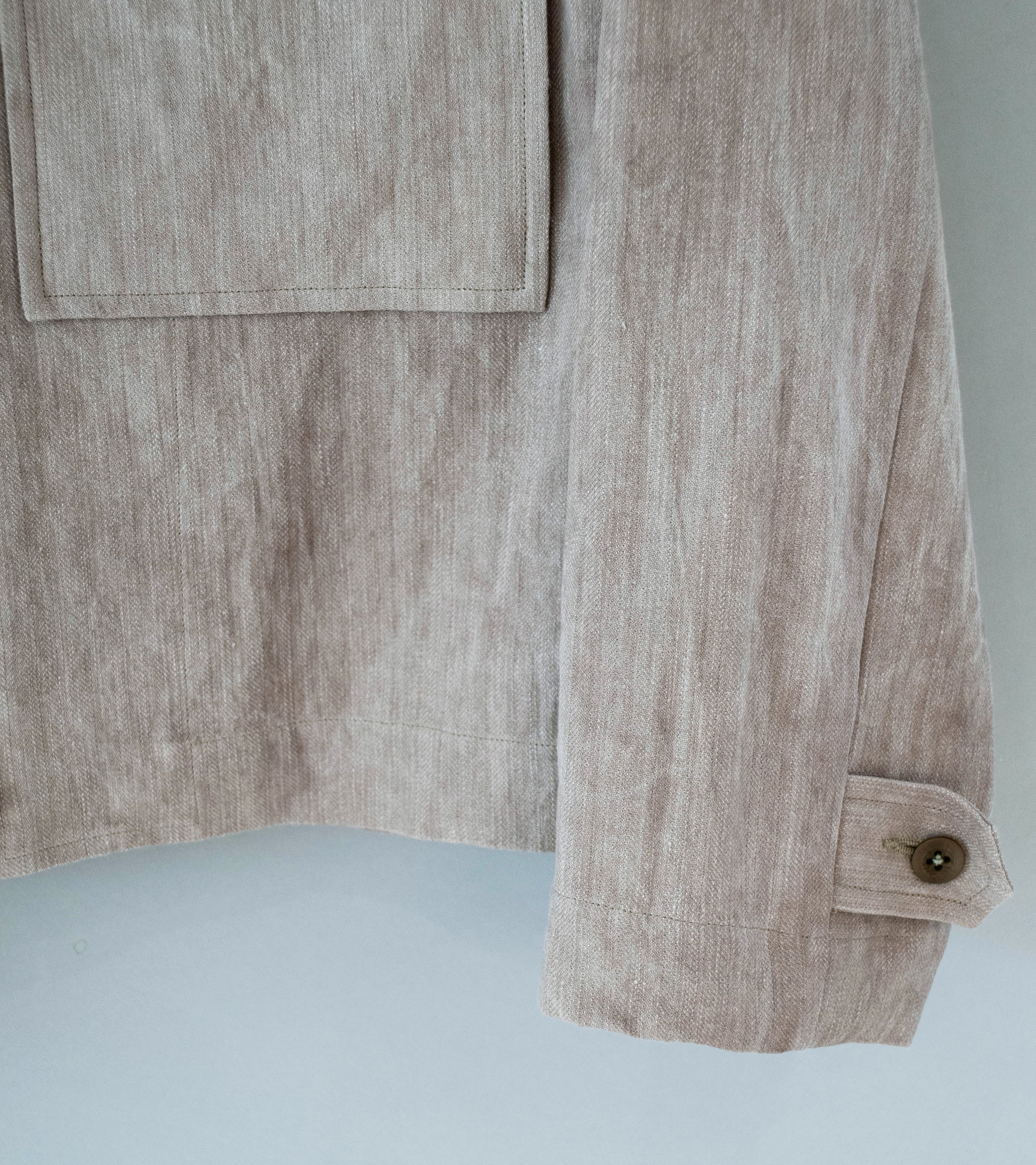 Evan Kinori 'Zip Jacket' (Dark Beige Cold Dye Linen Cotton Herringbone) - Image 4