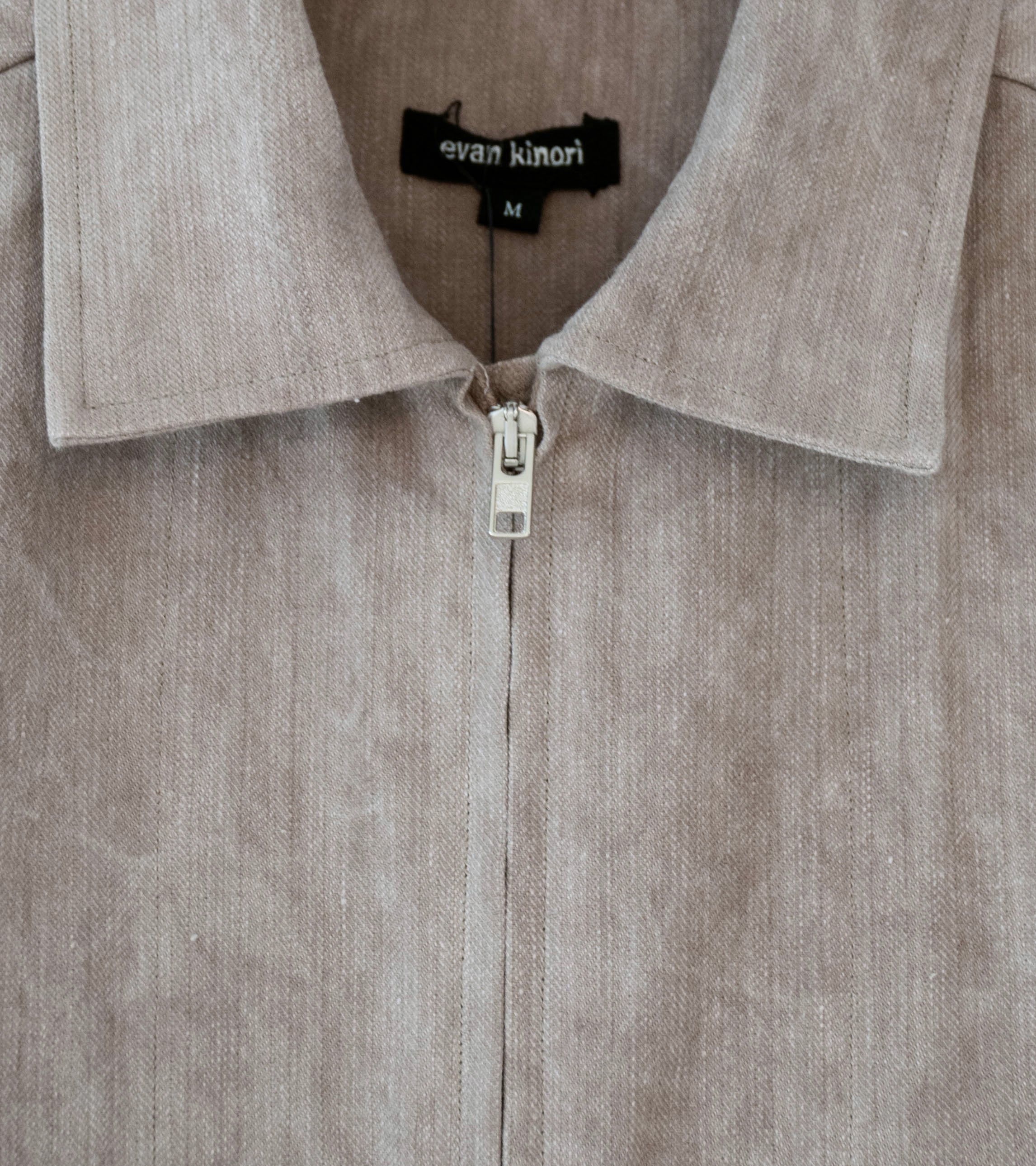 Evan Kinori 'Zip Jacket' (Dark Beige Cold Dye Linen Cotton Herringbone) - Image 6