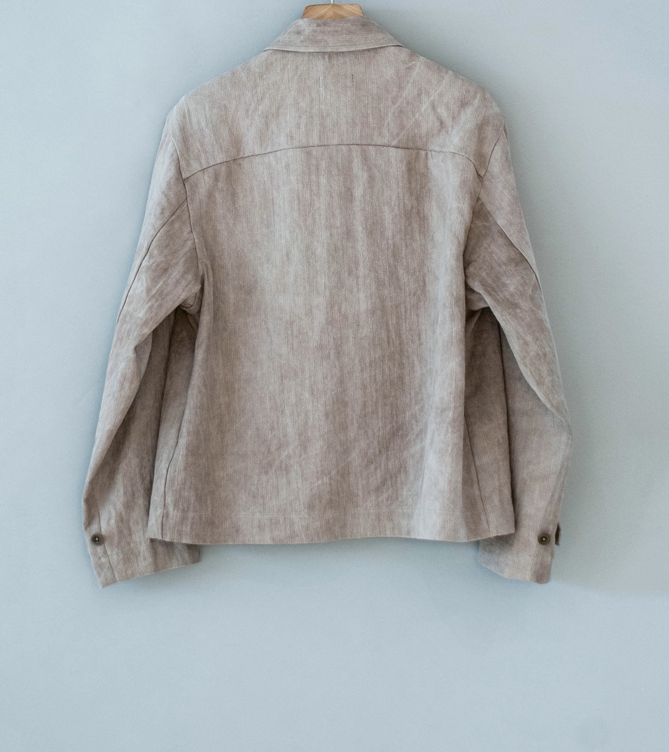 Evan Kinori 'Zip Jacket' (Dark Beige Cold Dye Linen Cotton Herringbone) - Image 7