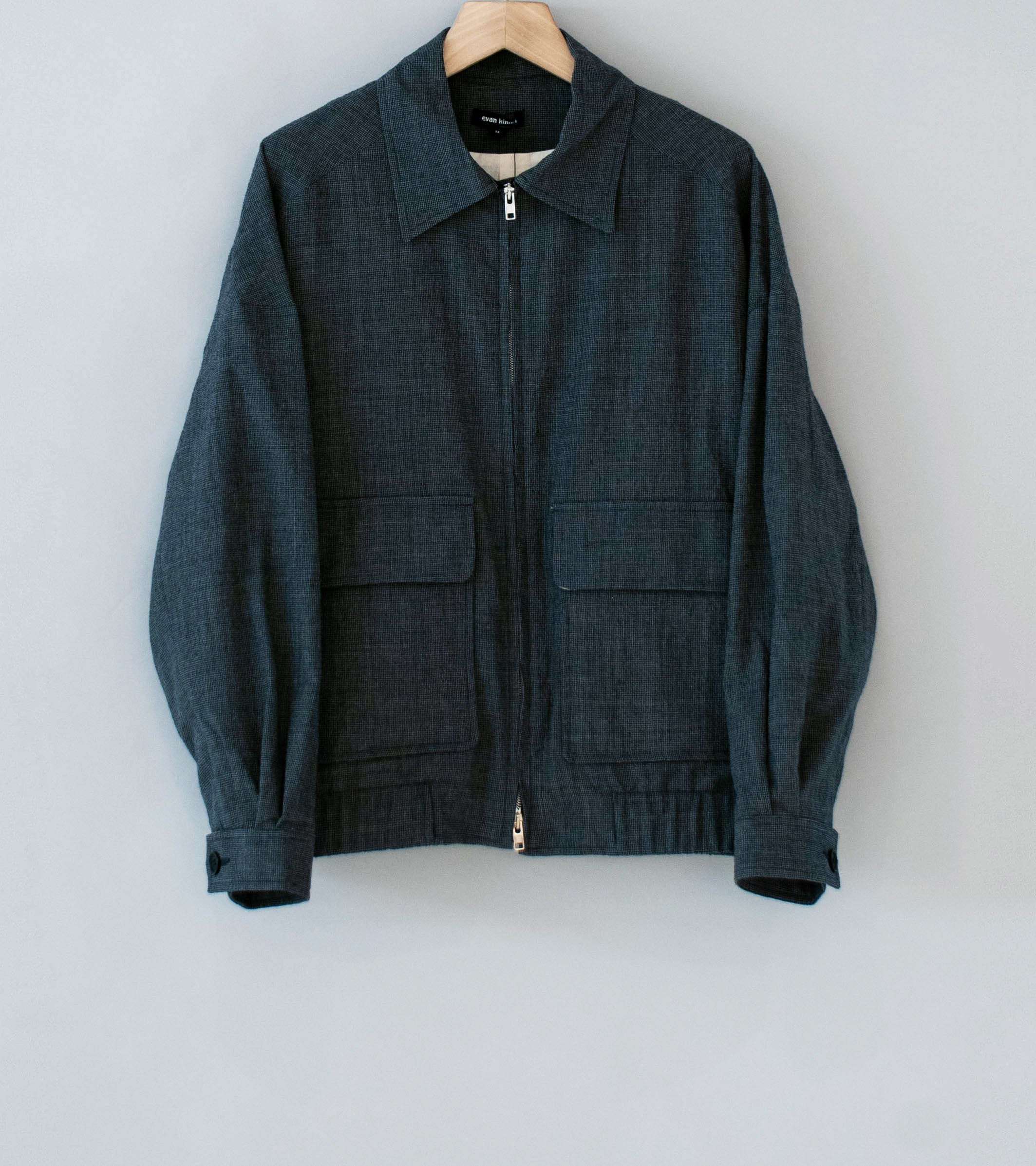 Evan Kinori 'Zip Jacket Two' (Charcoal Black Wool Puppytooth)