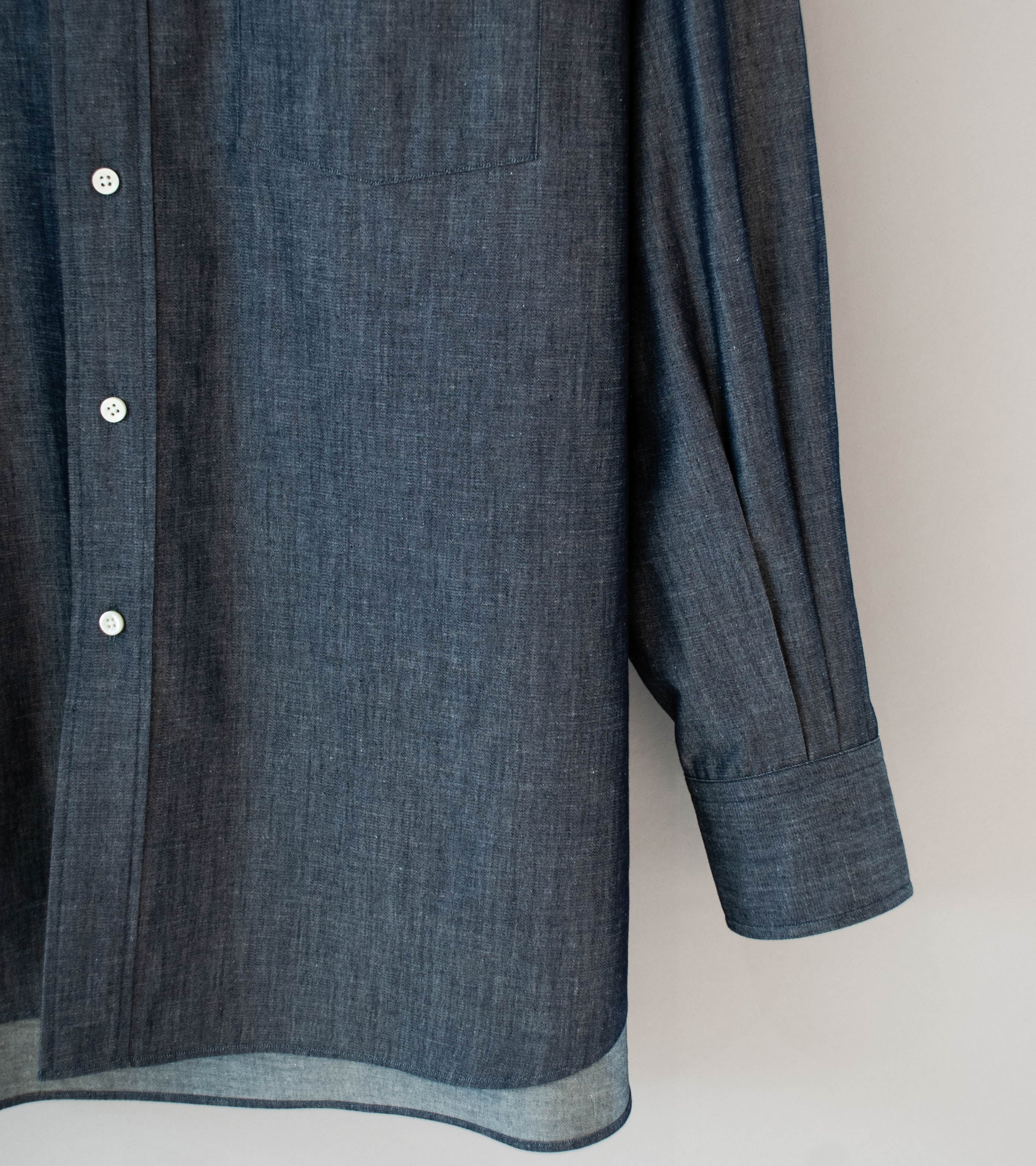 Gajiroc 'Chambray Cotton Silk Regular Collar Shirt' (Indigo) - Image 4