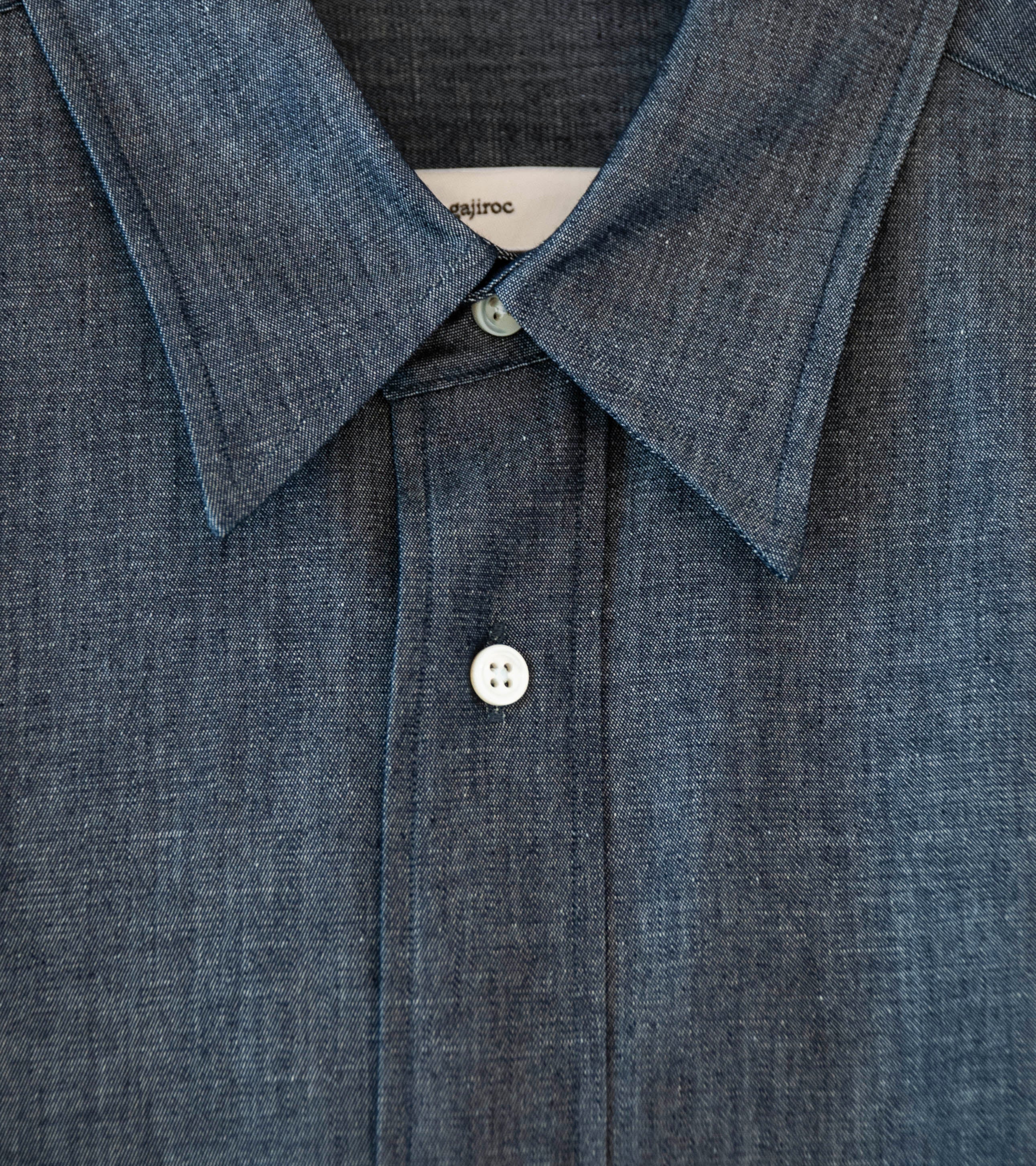 Gajiroc 'Chambray Cotton Silk Regular Collar Shirt' (Indigo) - Image 6