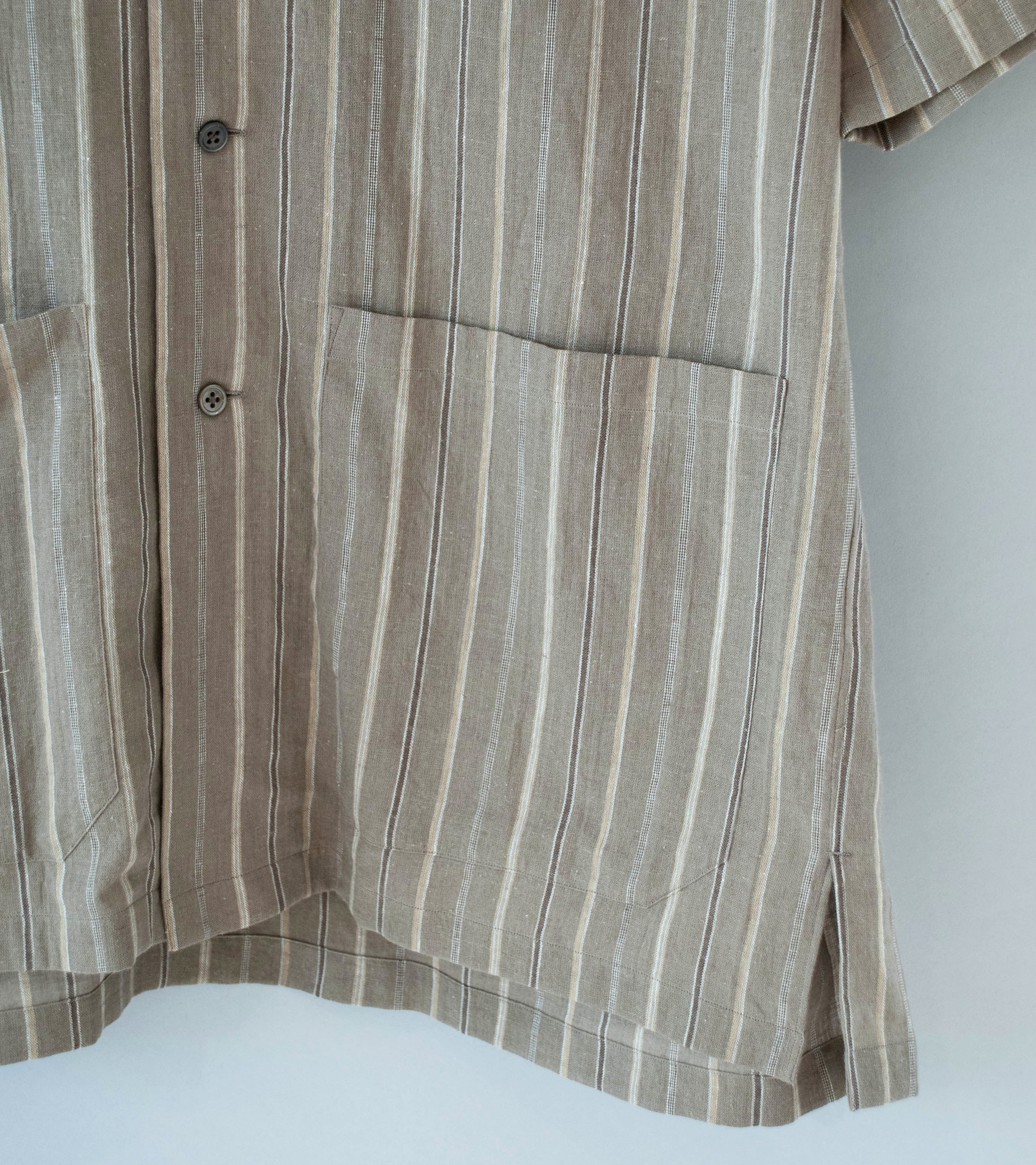 Gajiroc 'Cotton Linen Open Collar Shirt' (Brown) - Image 3