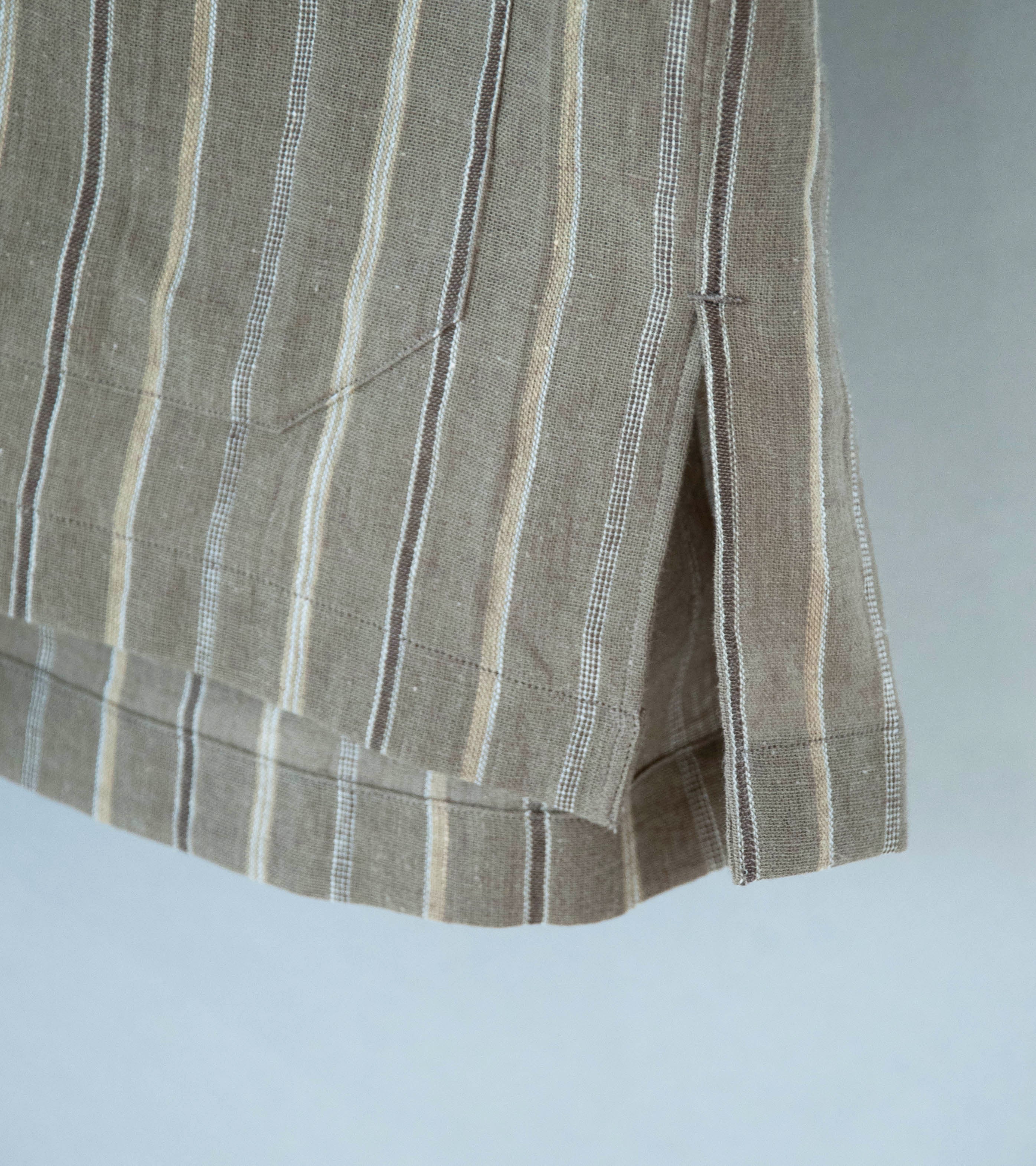 Gajiroc 'Cotton Linen Open Collar Shirt' (Brown) - Image 4
