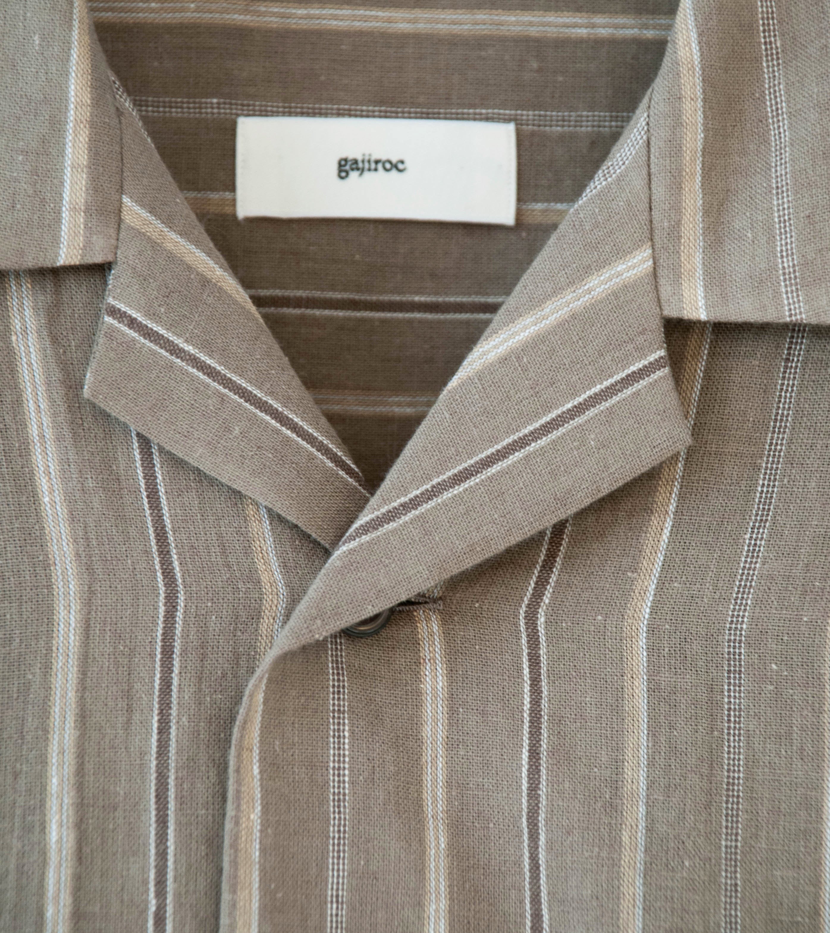 Gajiroc 'Cotton Linen Open Collar Shirt' (Brown) - Image 6
