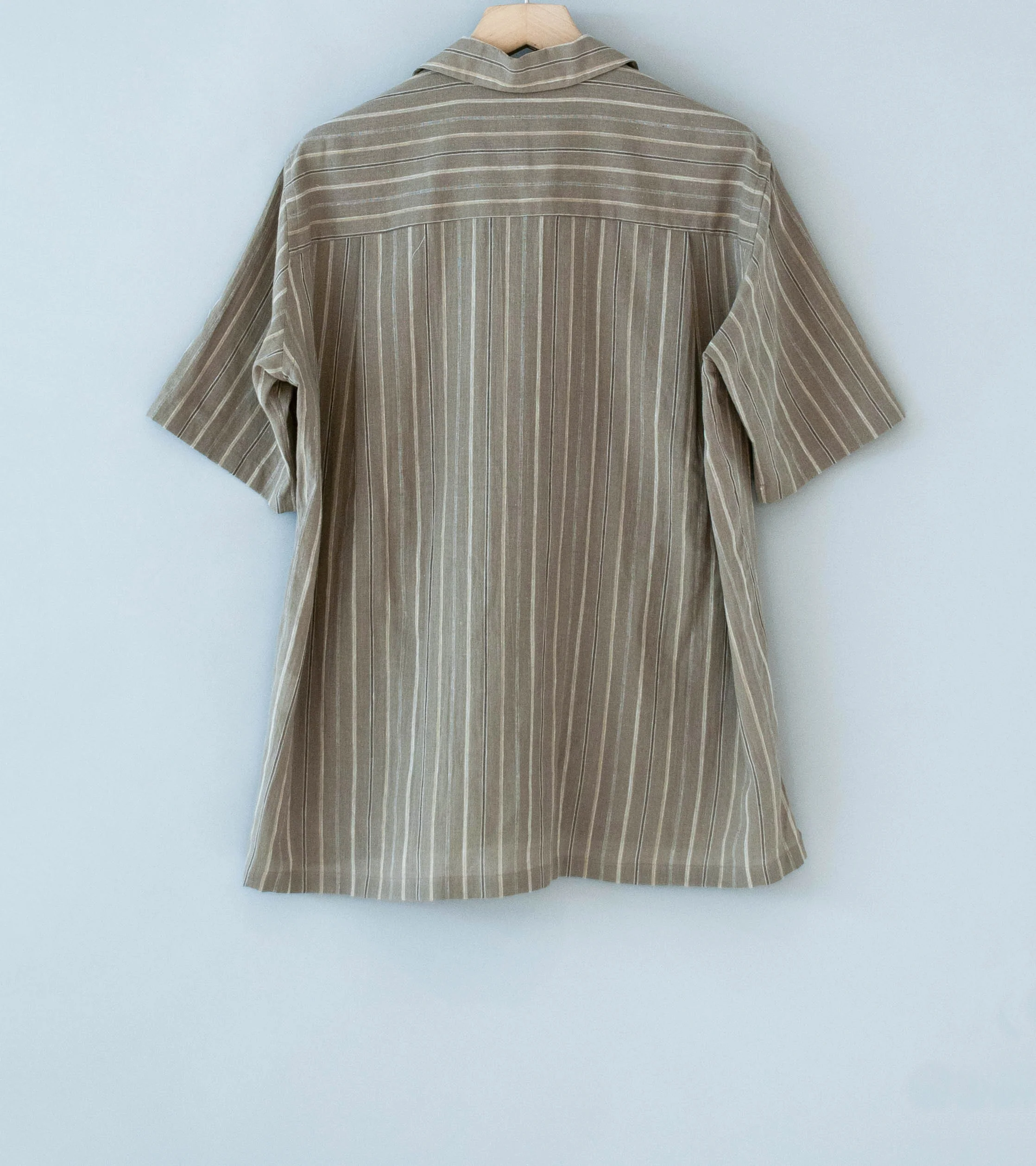 Gajiroc 'Cotton Linen Open Collar Shirt' (Brown) - Image 7