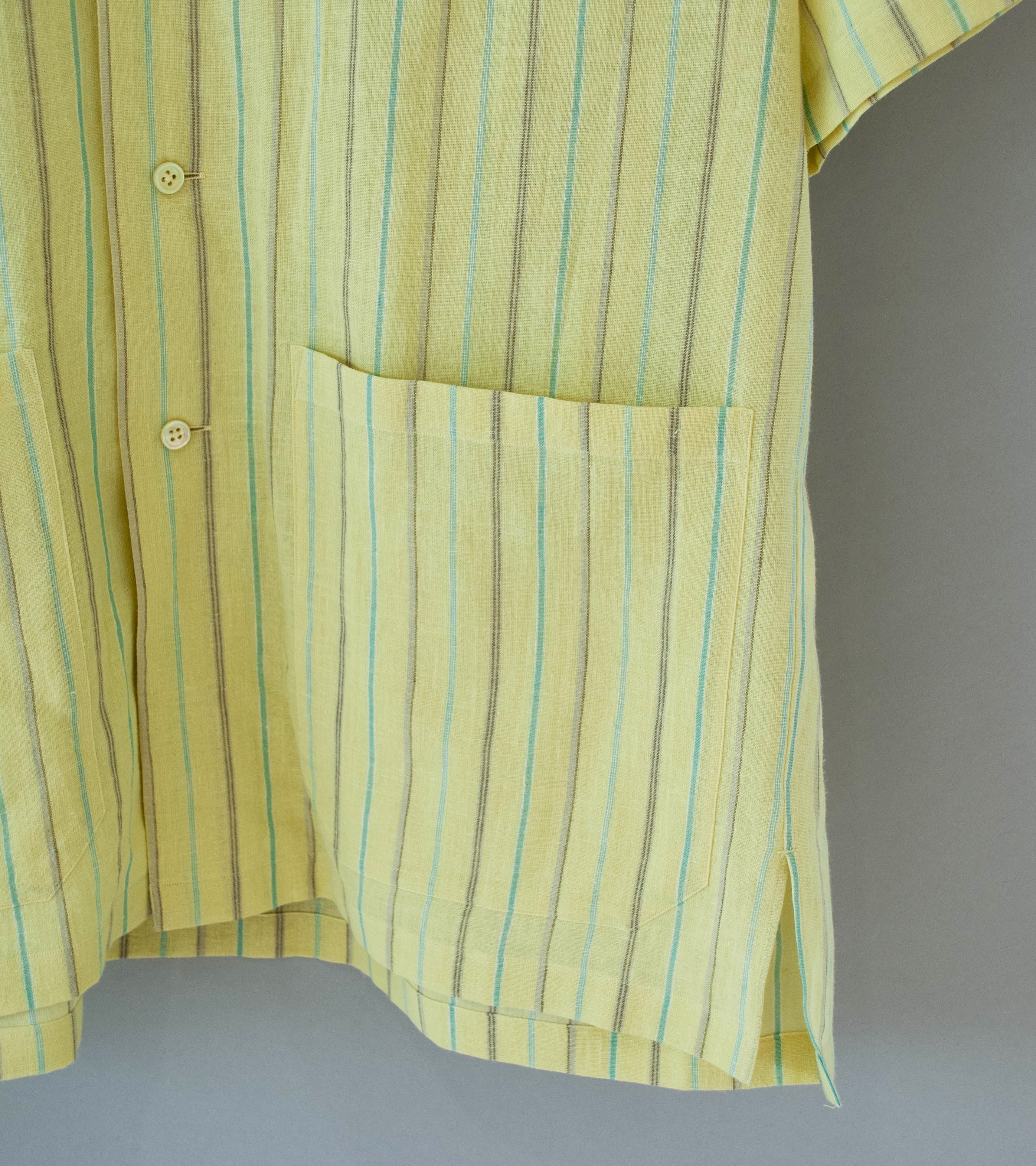 Gajiroc 'Cotton Linen Open Collar Shirt' (Yellow) - Image 3