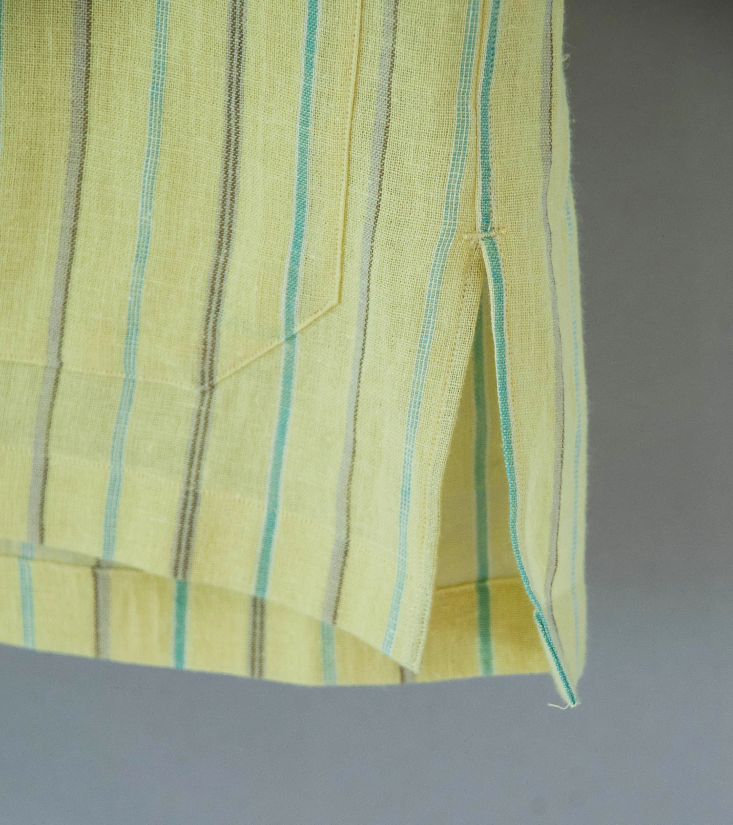 Gajiroc 'Cotton Linen Open Collar Shirt' (Yellow) - Image 4