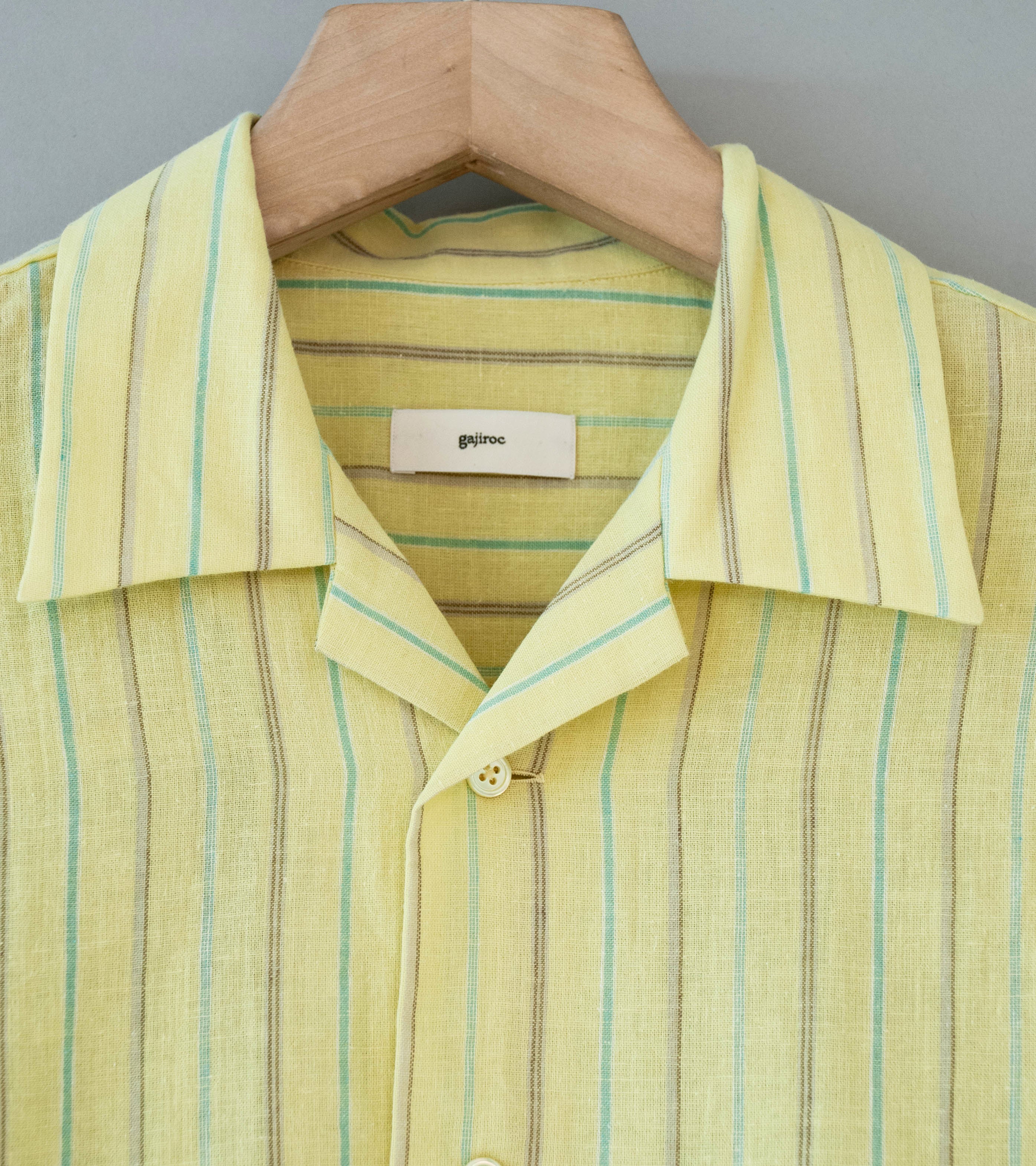 Gajiroc 'Cotton Linen Open Collar Shirt' (Yellow) - Image 5