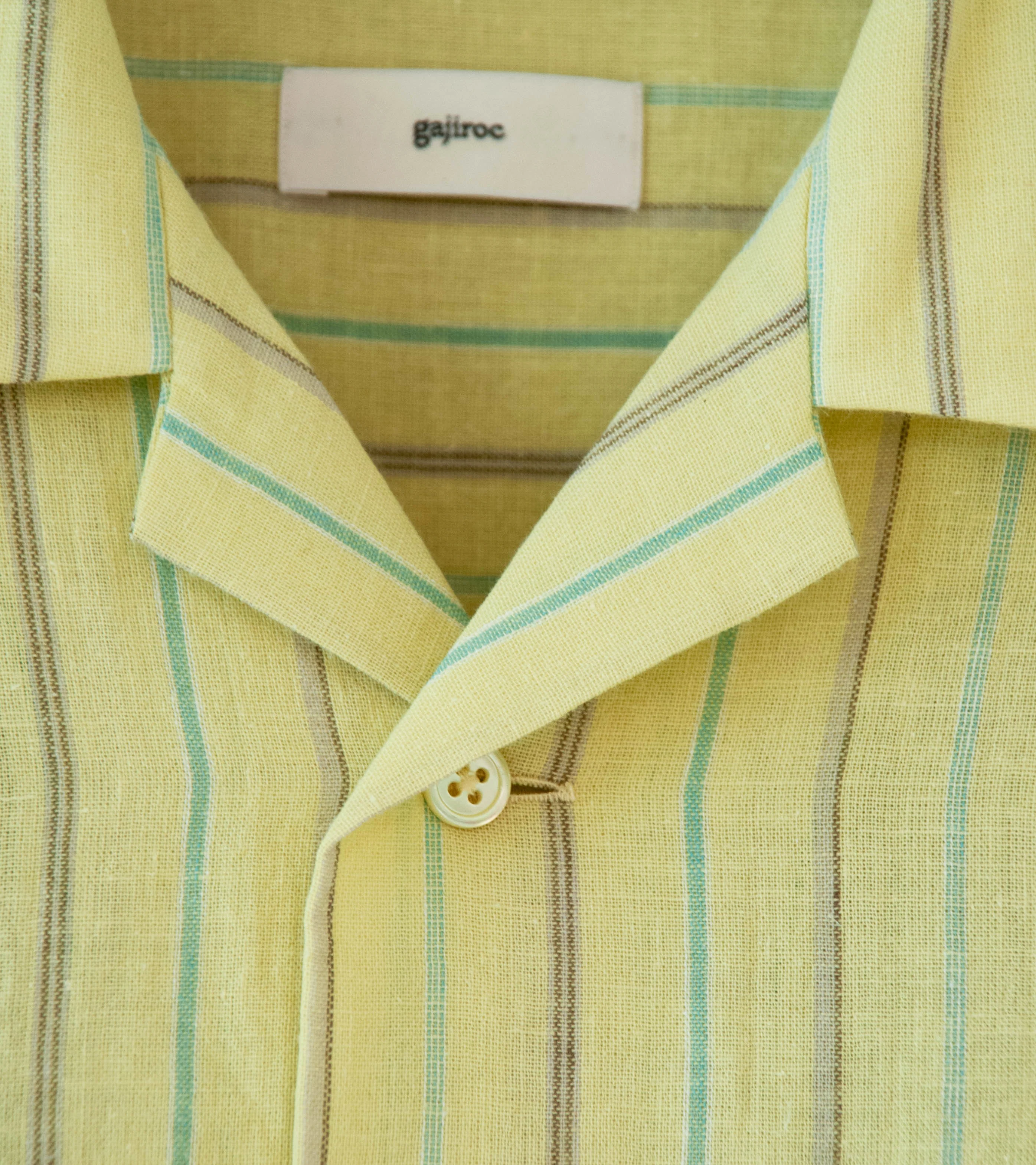 Gajiroc 'Cotton Linen Open Collar Shirt' (Yellow) - Image 6
