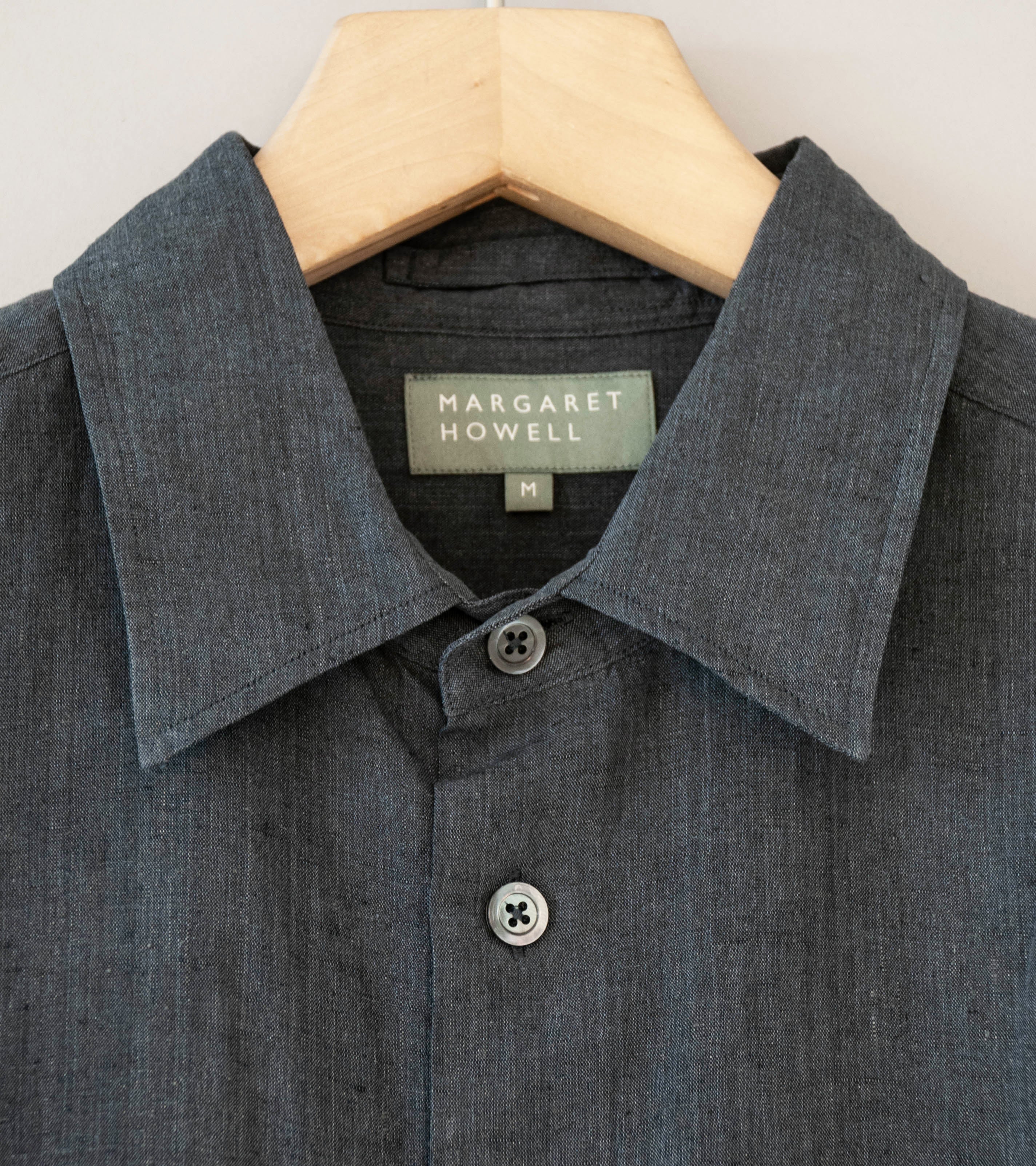 Margaret Howell 'Basic Shirt' (Asphalt Yarn Dye Linen) - Image 5