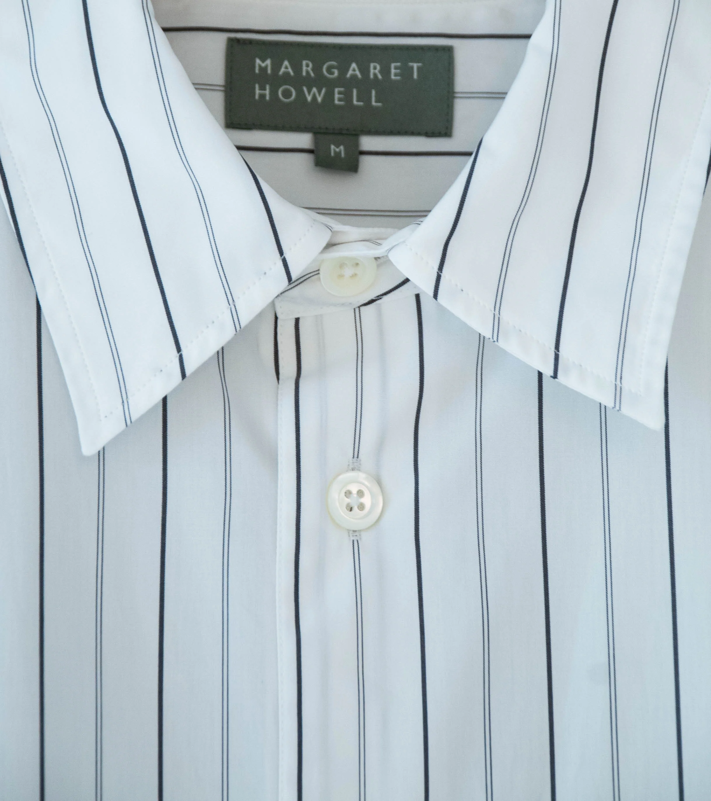 Margaret Howell 'Basic Shirt' (White Charcoal Wide Graphic Stripe Cotton) - Image 5