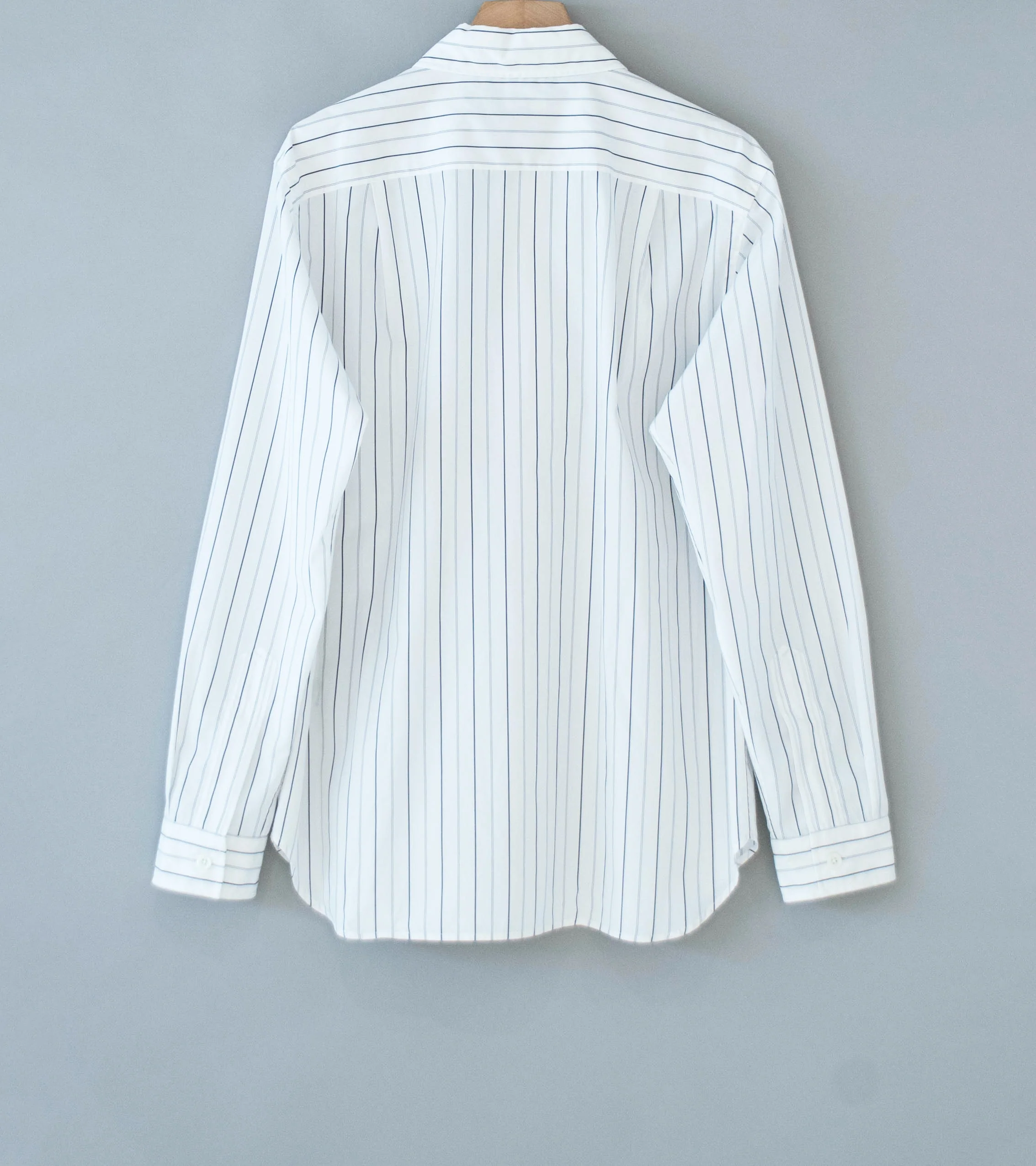Margaret Howell 'Basic Shirt' (White Charcoal Wide Graphic Stripe Cotton) - Image 6