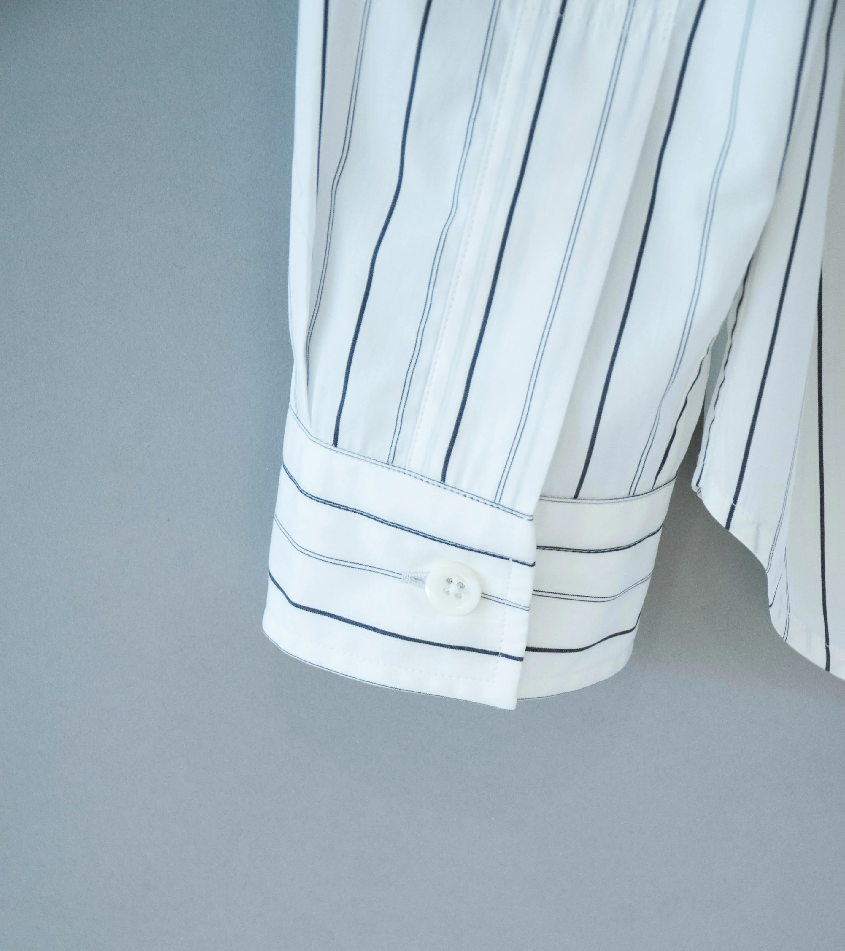 Margaret Howell 'Basic Shirt' (White Charcoal Wide Graphic Stripe Cotton) - Image 7
