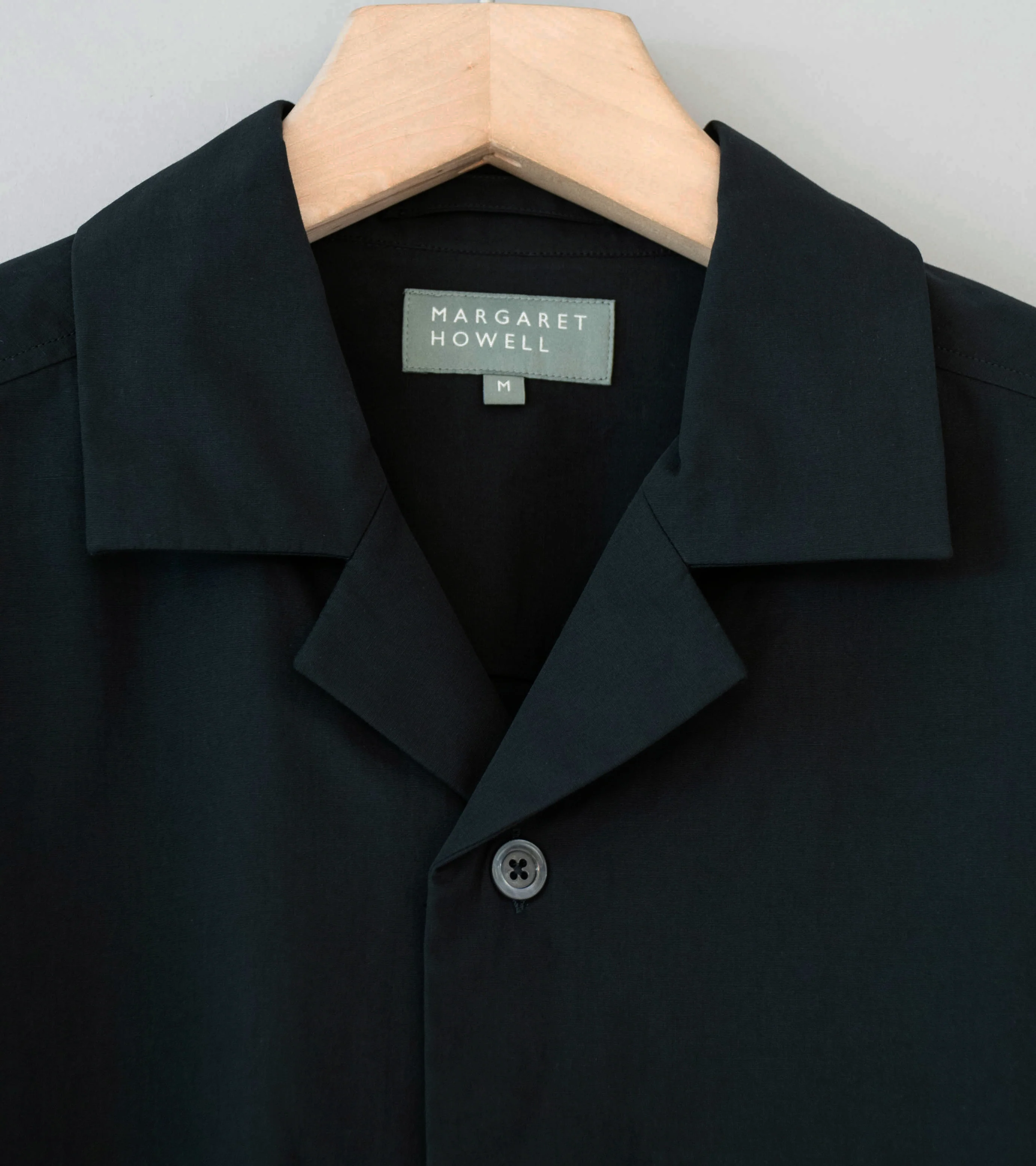 Margaret Howell 'Revere Collar Shirt' (Black Cotton Blend) - Image 4