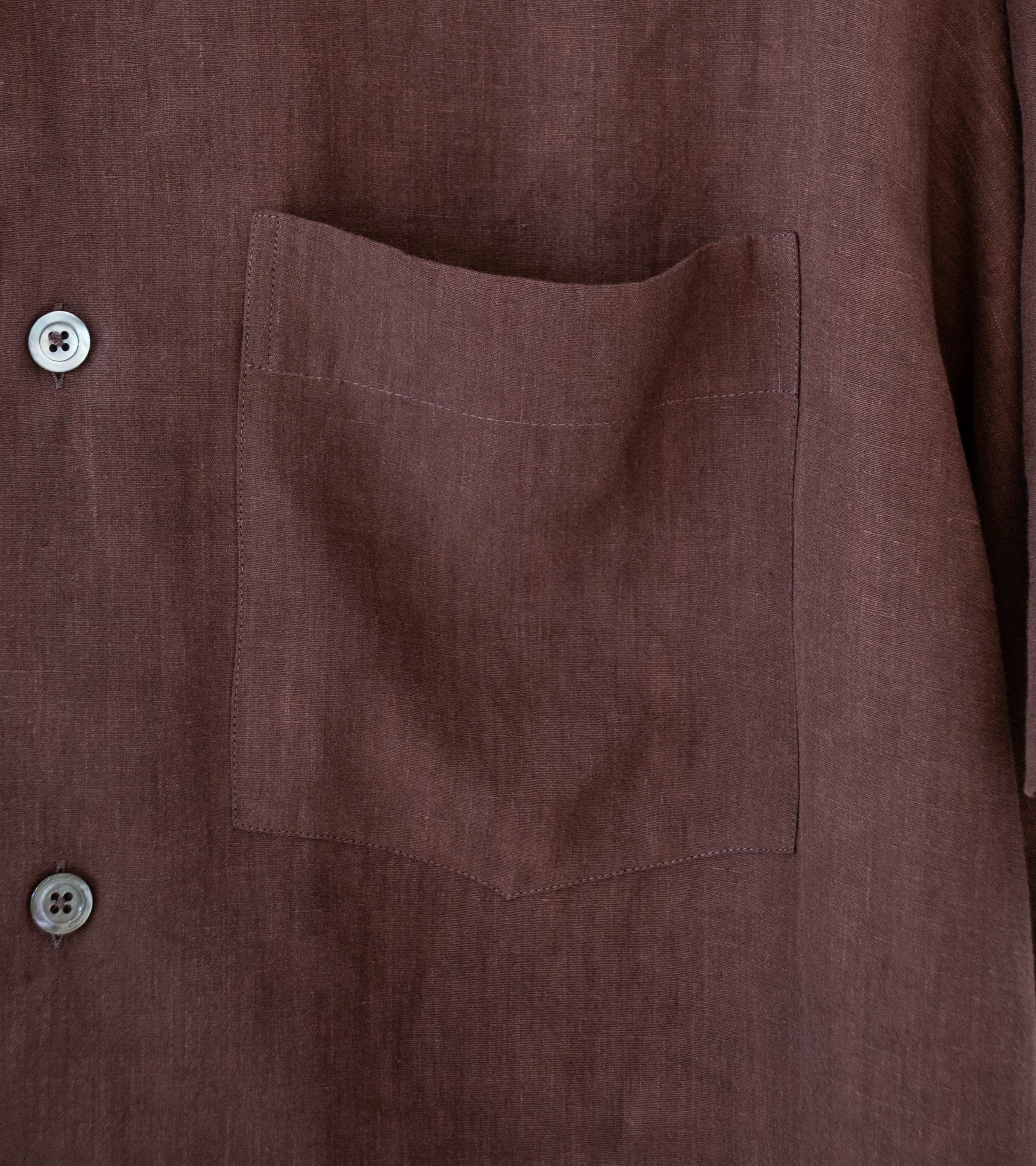 Margaret Howell 'Revere Collar Shirt' (Mahogany Soft Linen Poplin) - Image 3