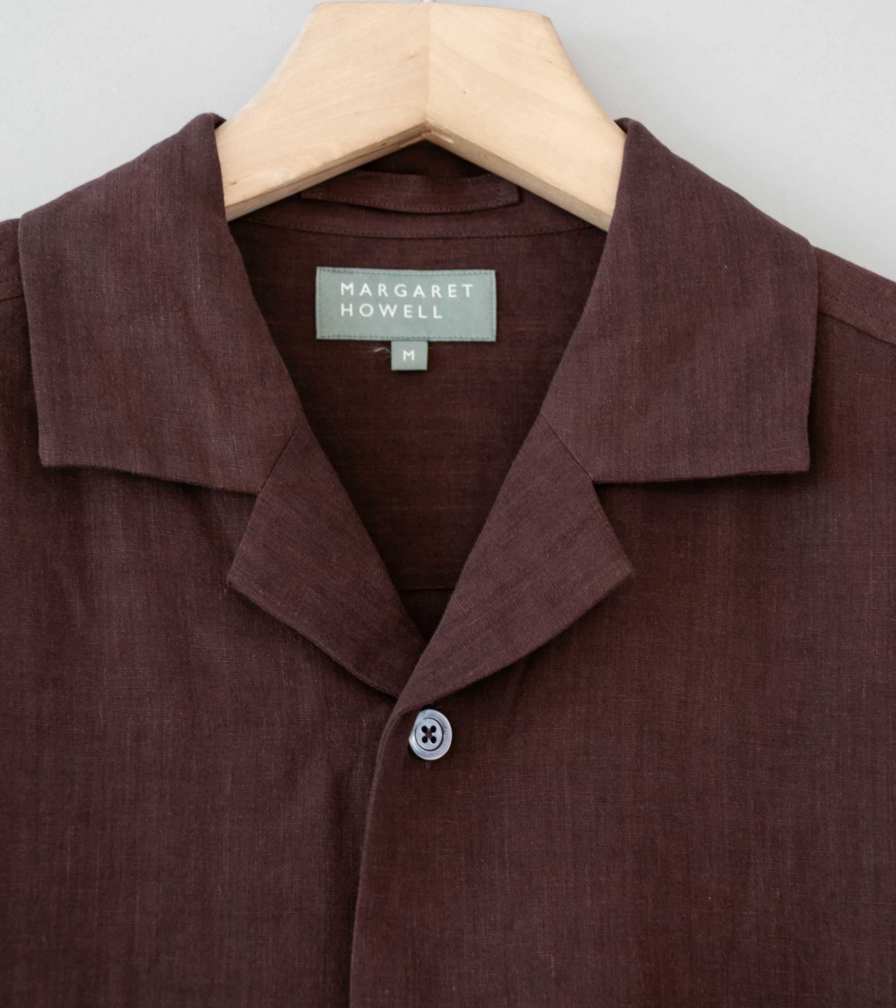 Margaret Howell 'Revere Collar Shirt' (Mahogany Soft Linen Poplin) - Image 4