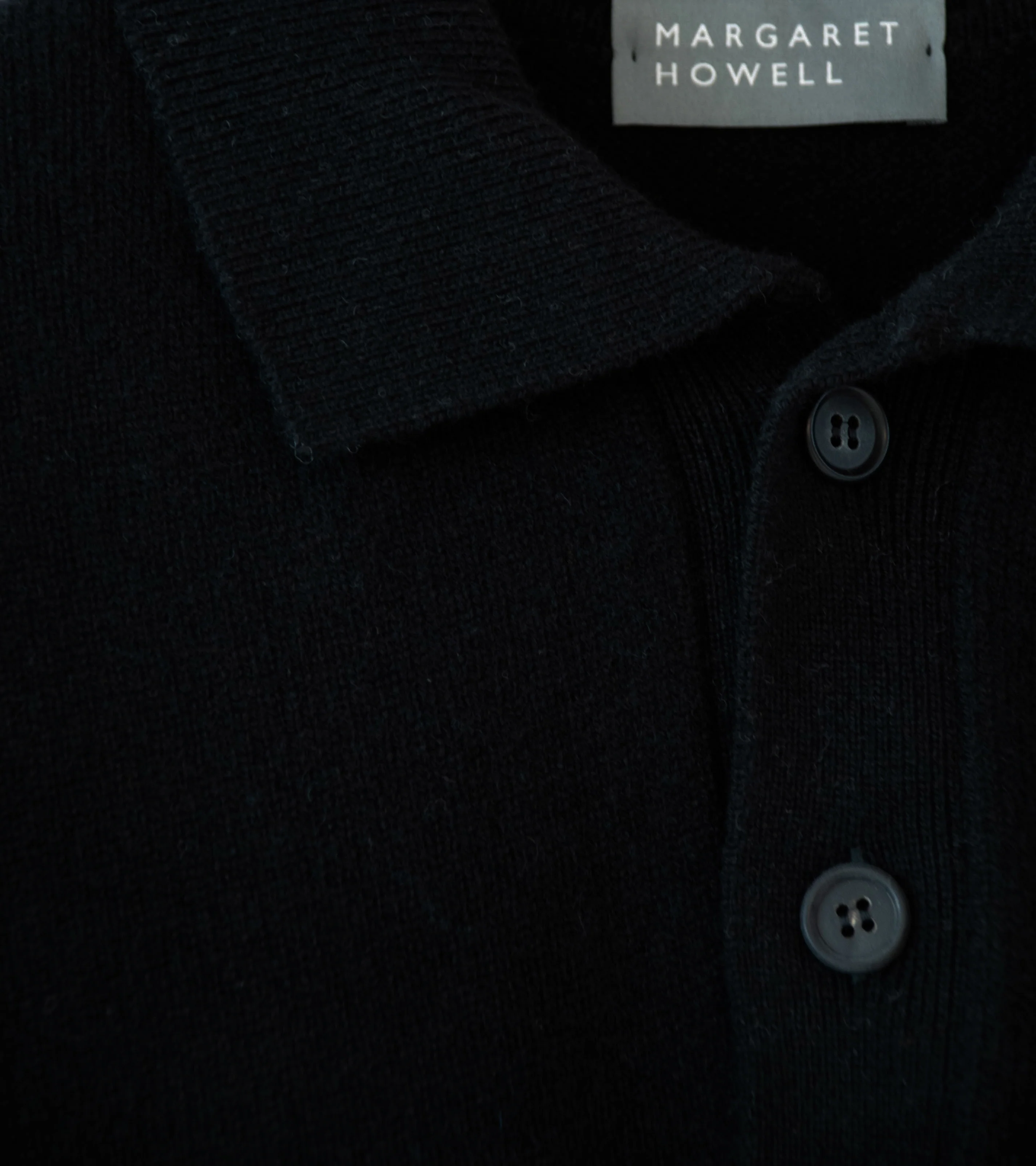 Margaret Howell 'Seamless Pocket Polo Shirt' (Black Cashmere Merino) - Image 8