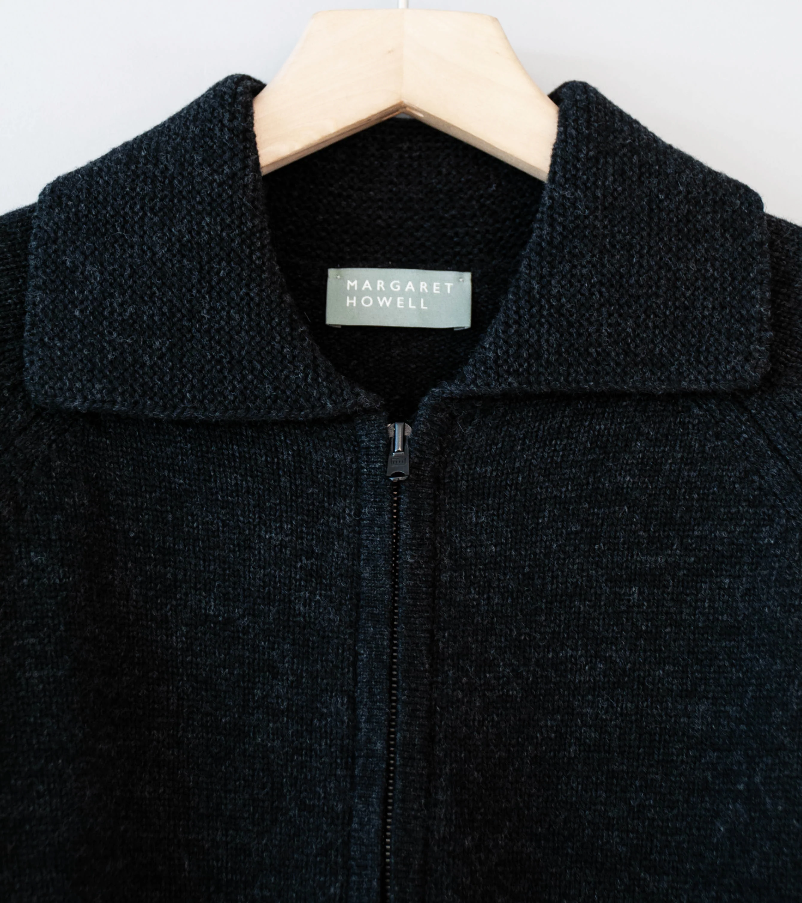 Margaret Howell 'Zip Collar Cardigan' (Asphalt Irregular Spun Wool) - Image 6