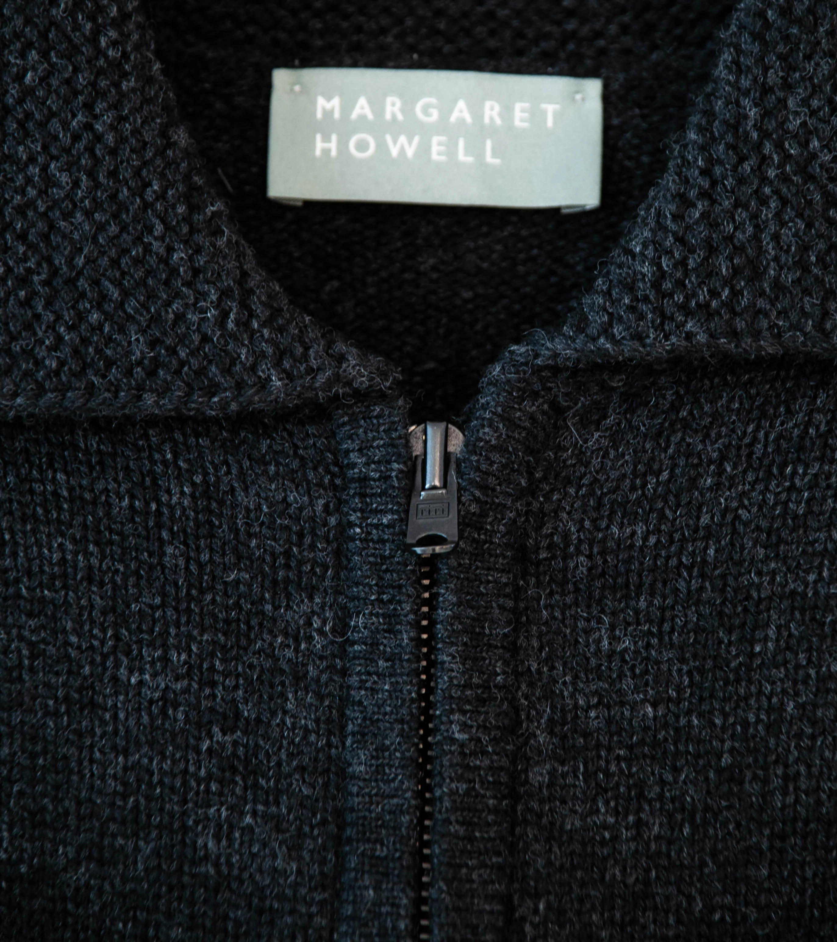 Margaret Howell 'Zip Collar Cardigan' (Asphalt Irregular Spun Wool) - Image 7