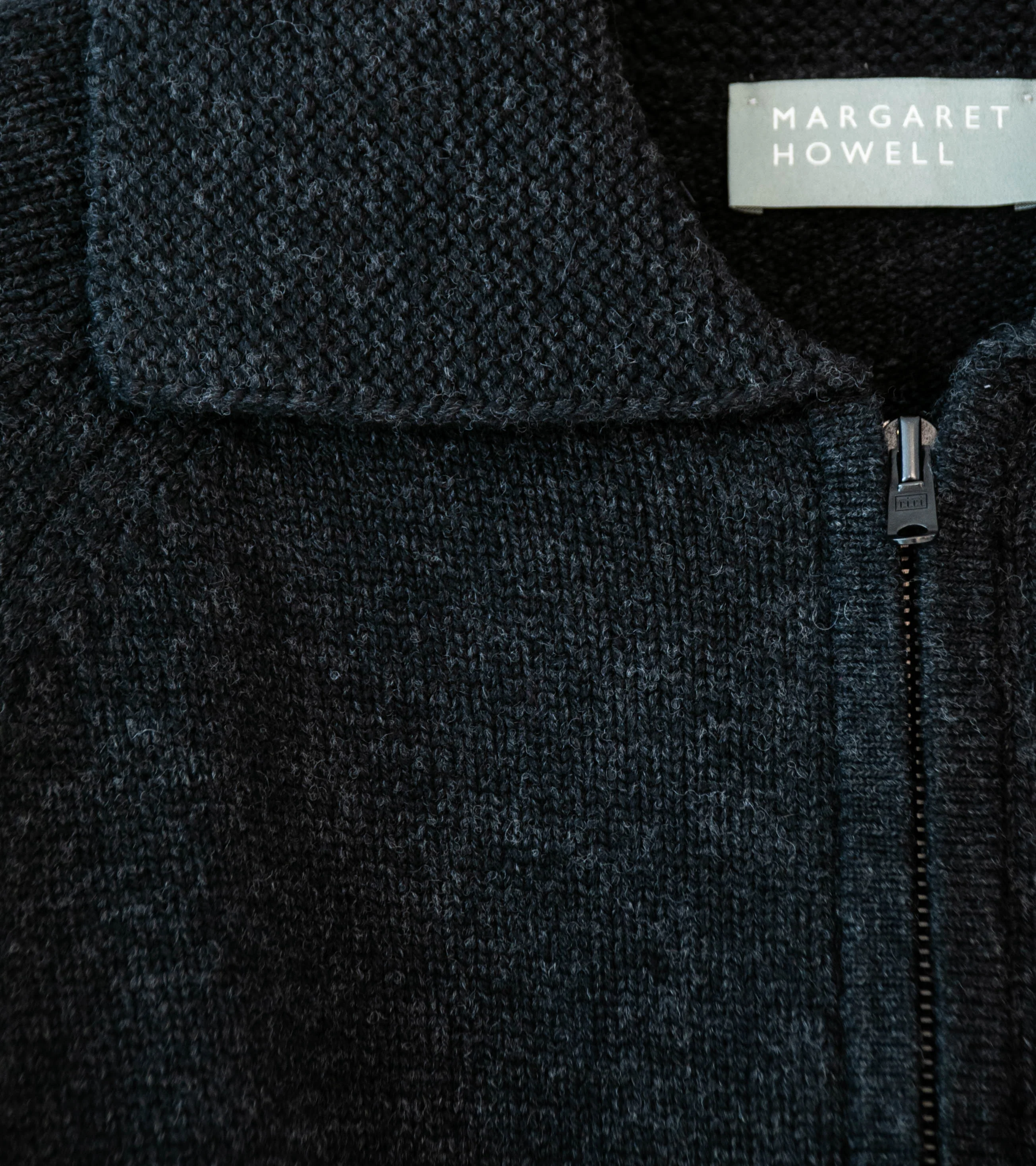 Margaret Howell 'Zip Collar Cardigan' (Asphalt Irregular Spun Wool) - Image 8