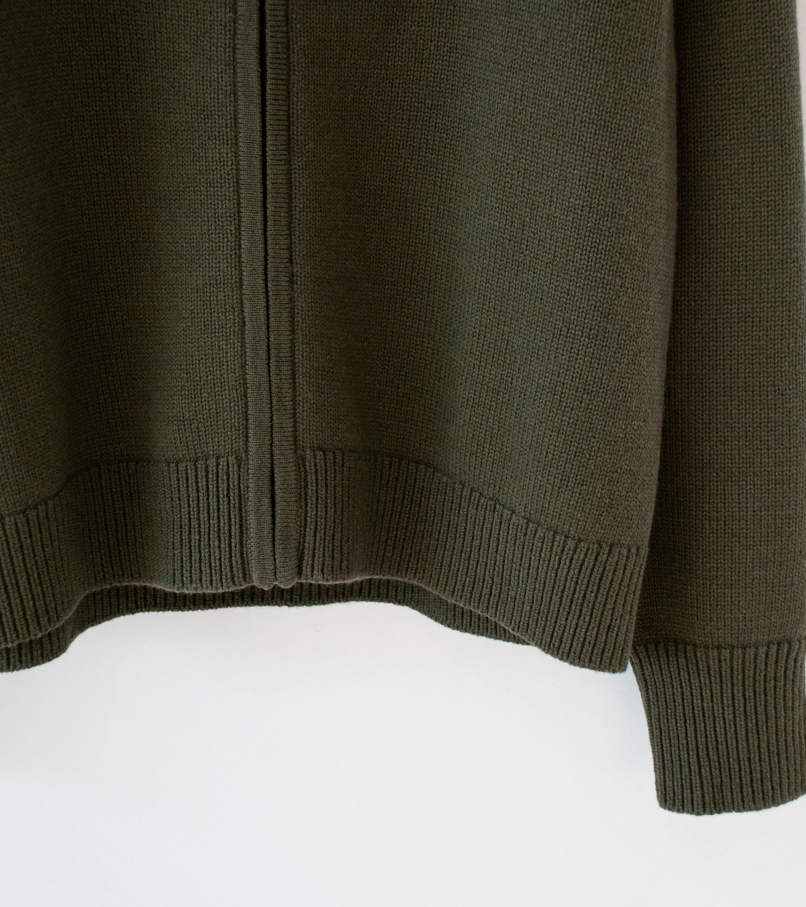 Margaret Howell 'Zip Collar Cardigan' (Khaki Irregular Spun Wool) - Image 3
