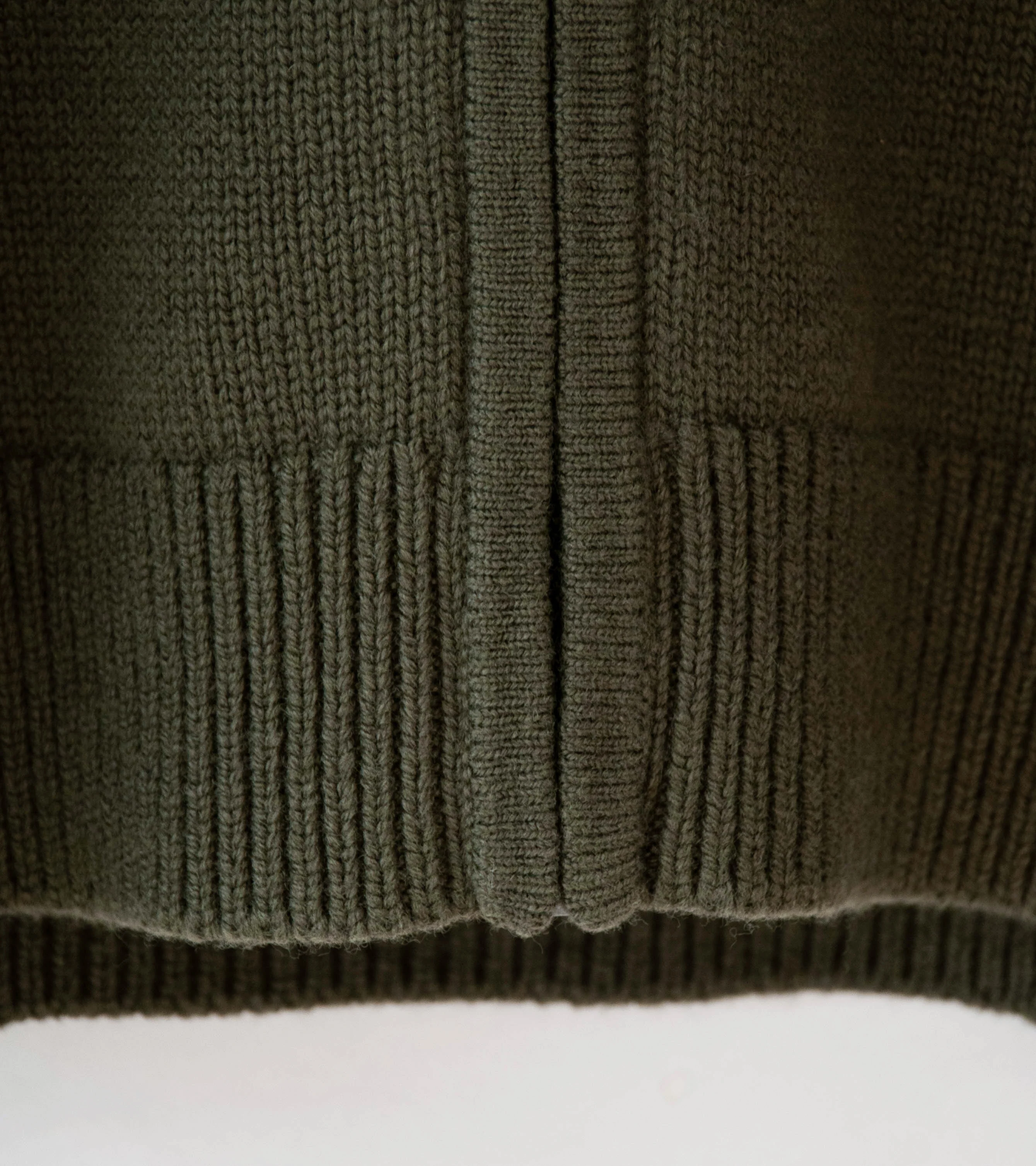 Margaret Howell 'Zip Collar Cardigan' (Khaki Irregular Spun Wool) - Image 4
