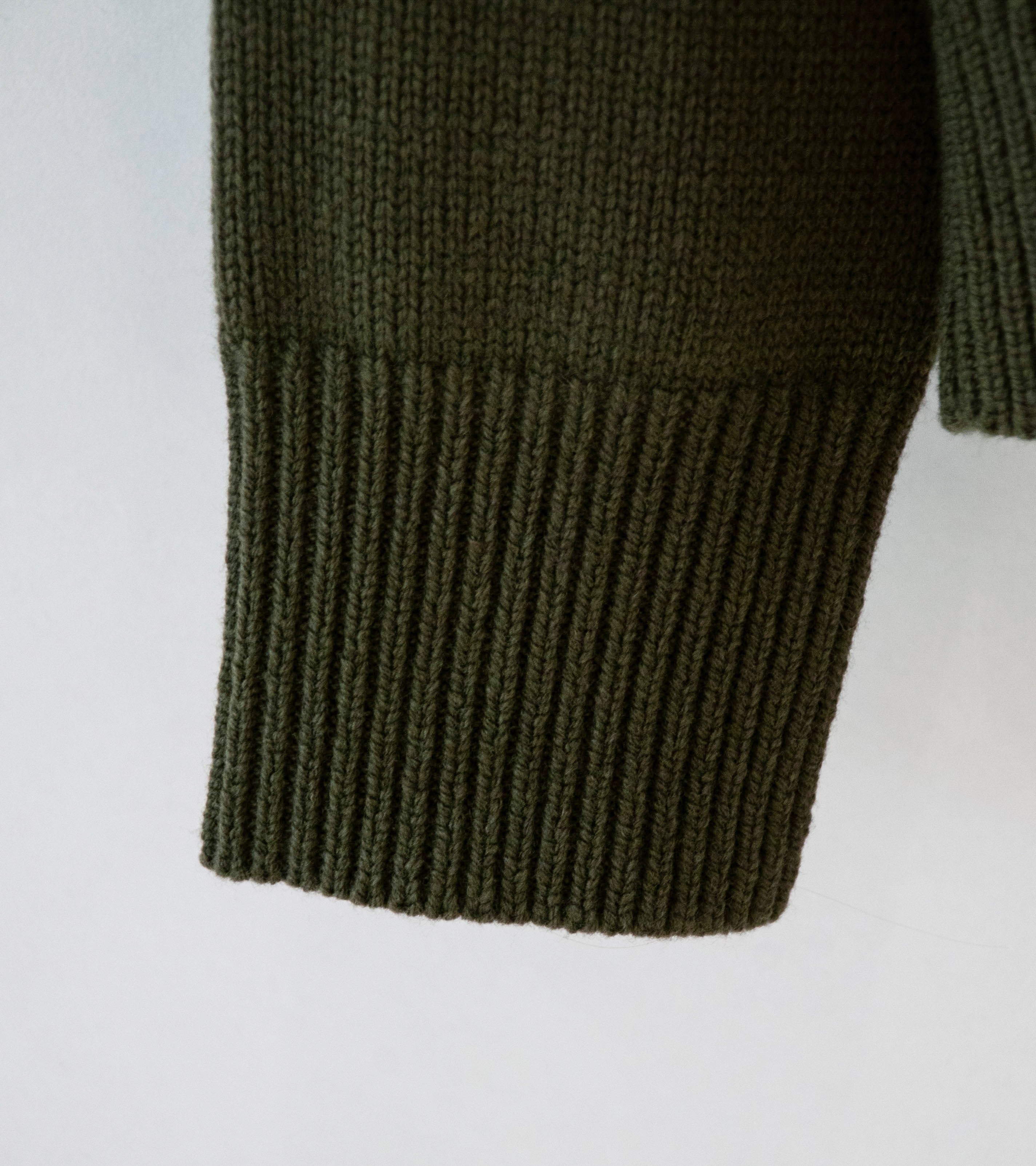 Margaret Howell 'Zip Collar Cardigan' (Khaki Irregular Spun Wool) - Image 5