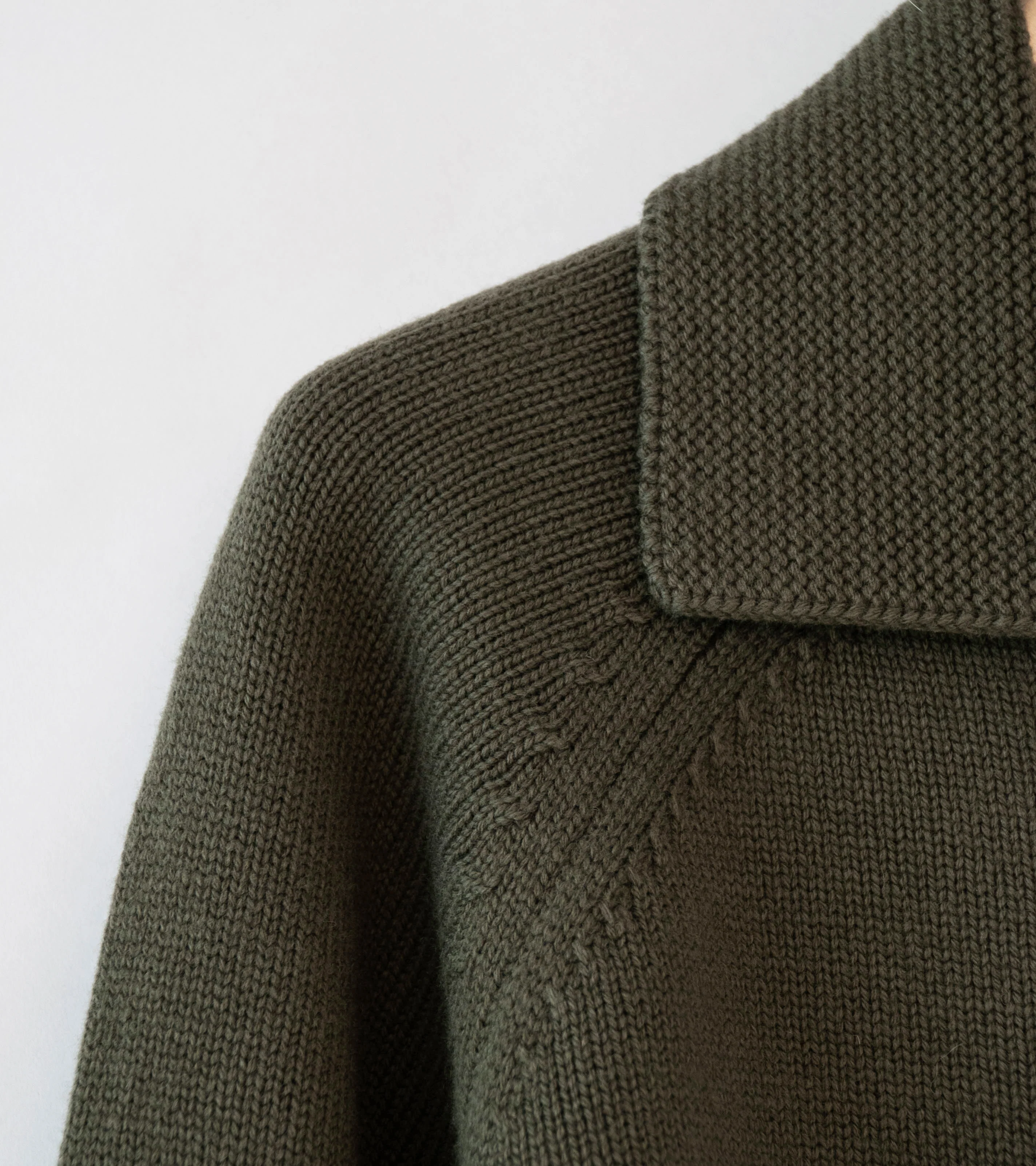 Margaret Howell 'Zip Collar Cardigan' (Khaki Irregular Spun Wool) - Image 6