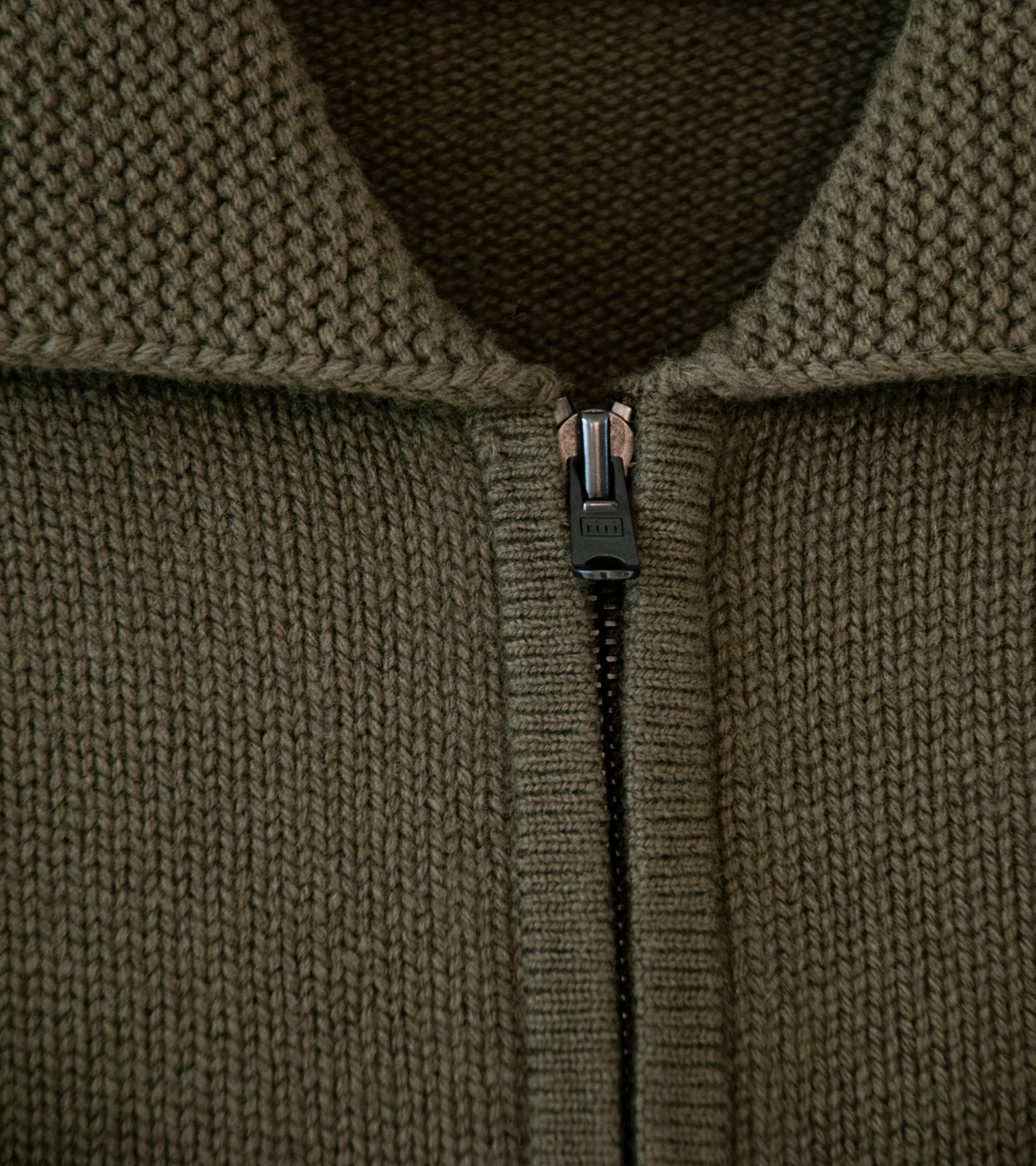 Margaret Howell 'Zip Collar Cardigan' (Khaki Irregular Spun Wool) - Image 8