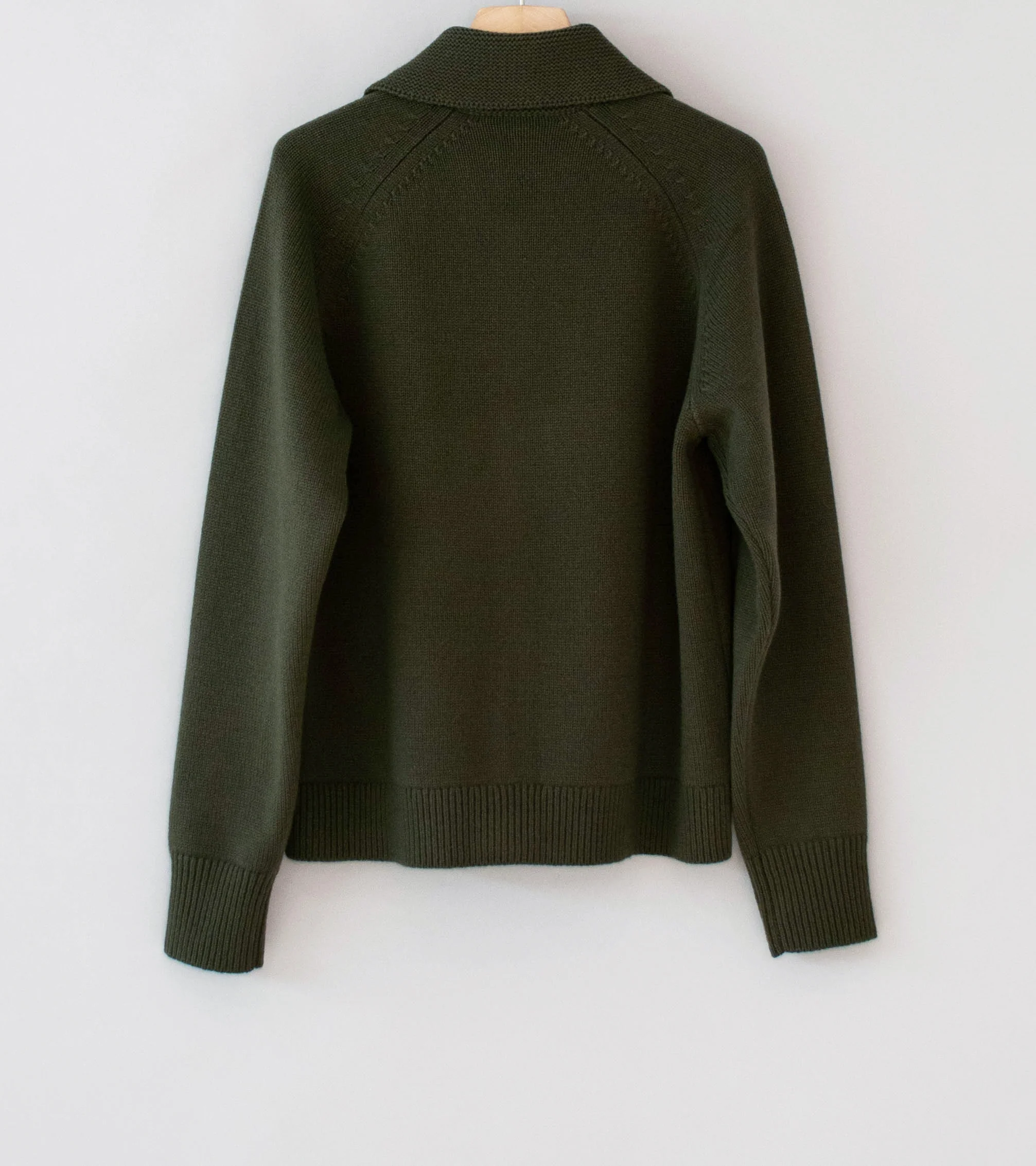 Margaret Howell 'Zip Collar Cardigan' (Khaki Irregular Spun Wool) - Image 9
