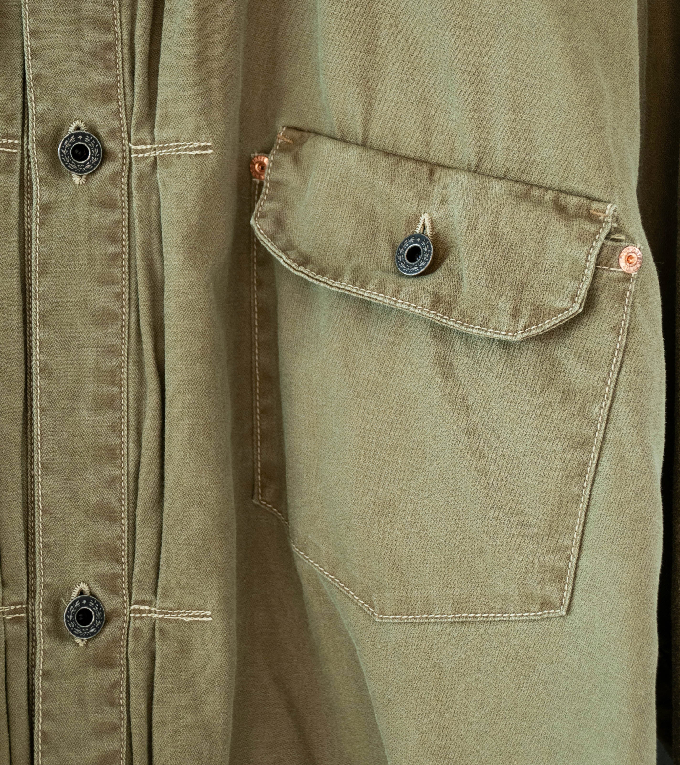 Niceness 'H.THORNHILL Vintage Treated Herringbone Trucker Jacket' (Khaki) - Image 3