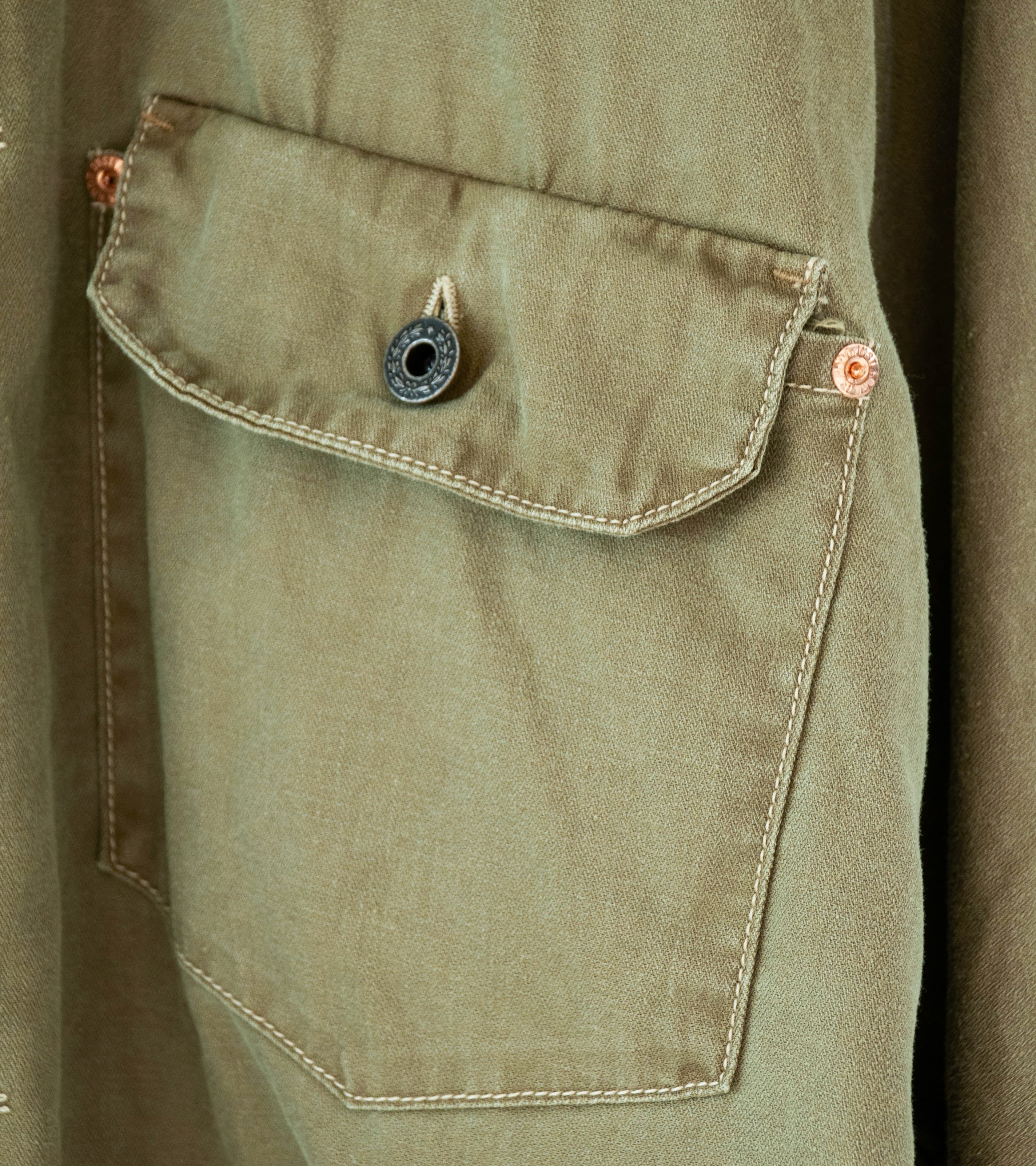 Niceness 'H.THORNHILL Vintage Treated Herringbone Trucker Jacket' (Khaki) - Image 4
