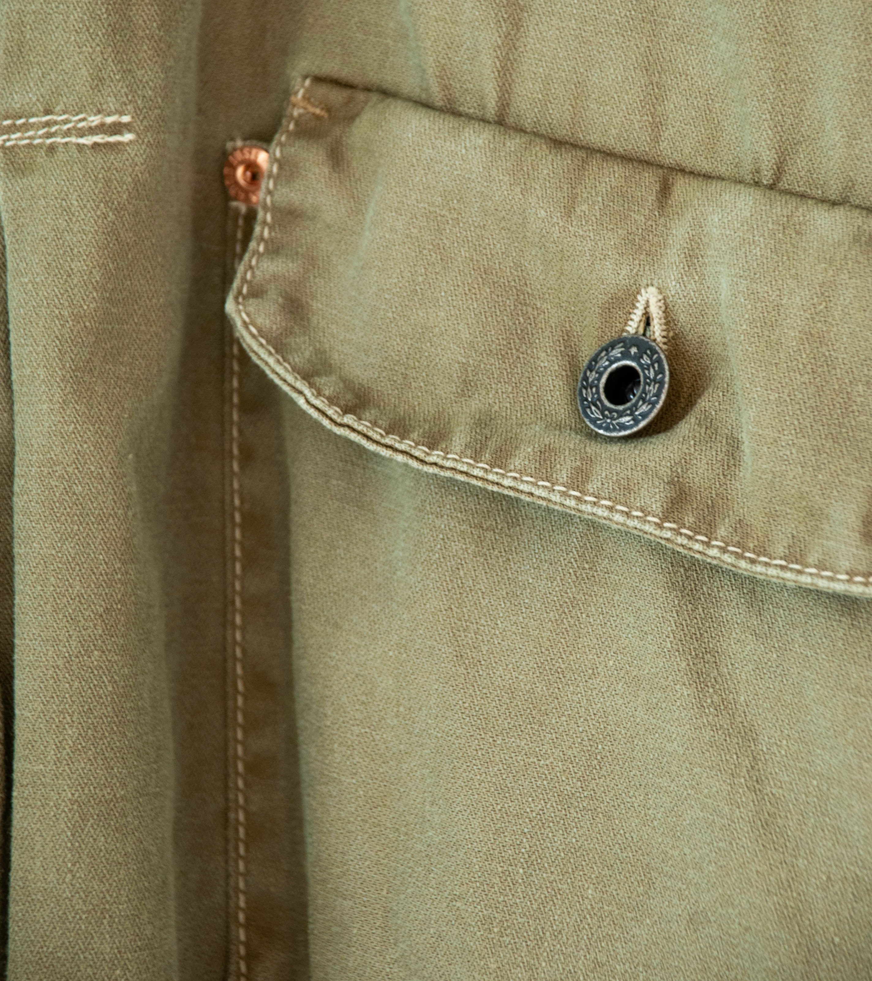 Niceness 'H.THORNHILL Vintage Treated Herringbone Trucker Jacket' (Khaki) - Image 5