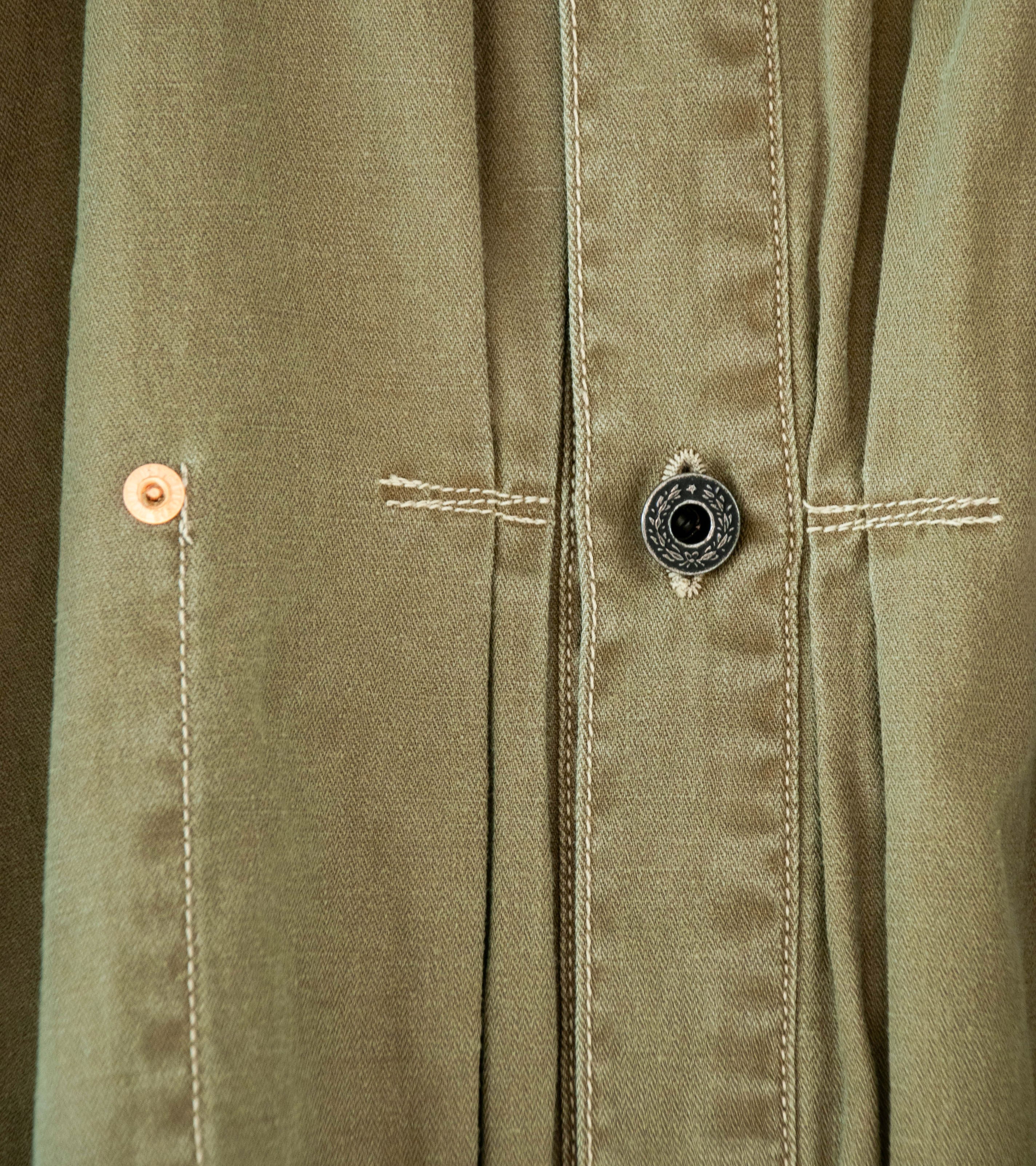 Niceness 'H.THORNHILL Vintage Treated Herringbone Trucker Jacket' (Khaki) - Image 7