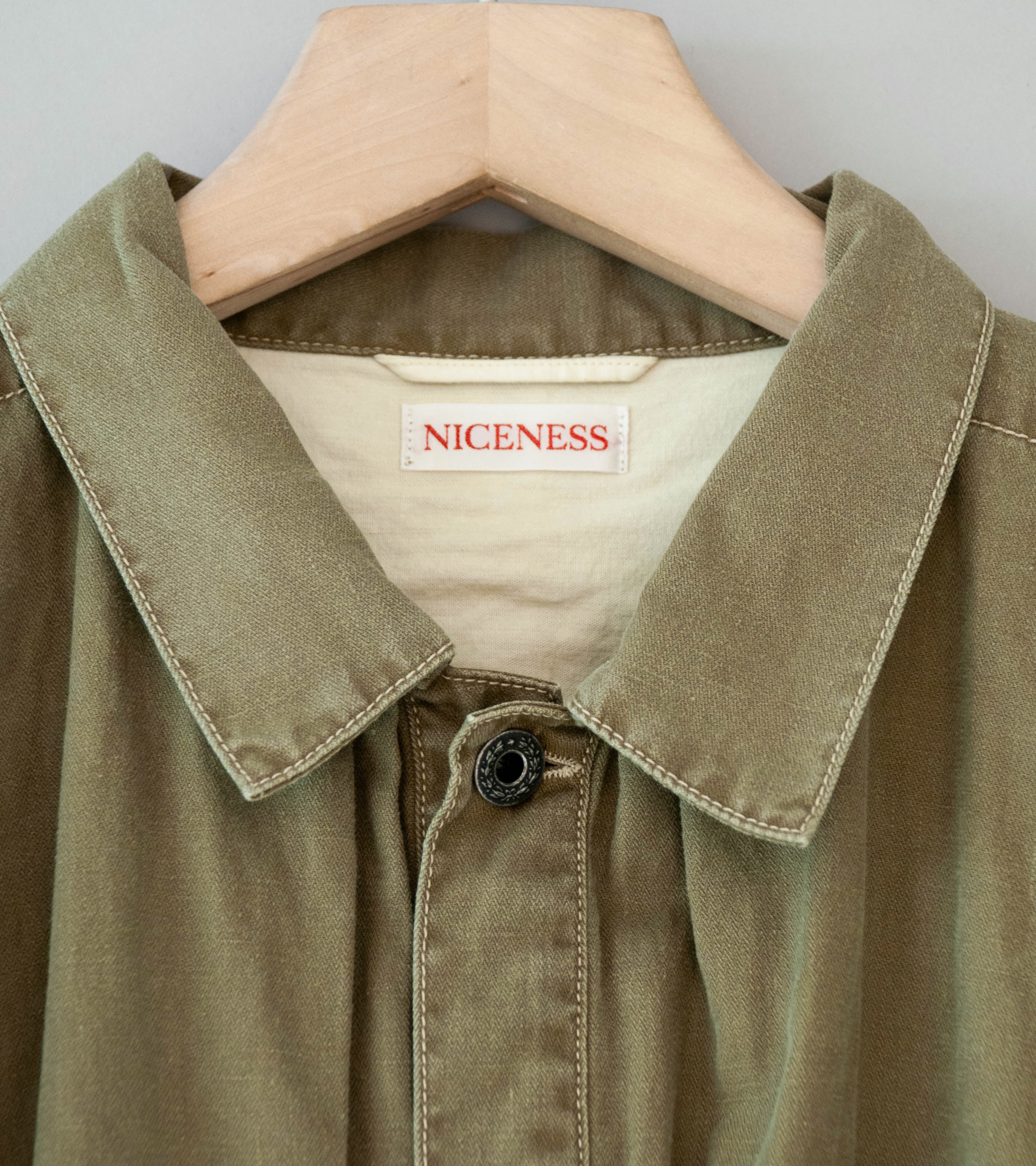 Niceness 'H.THORNHILL Vintage Treated Herringbone Trucker Jacket' (Khaki) - Image 8