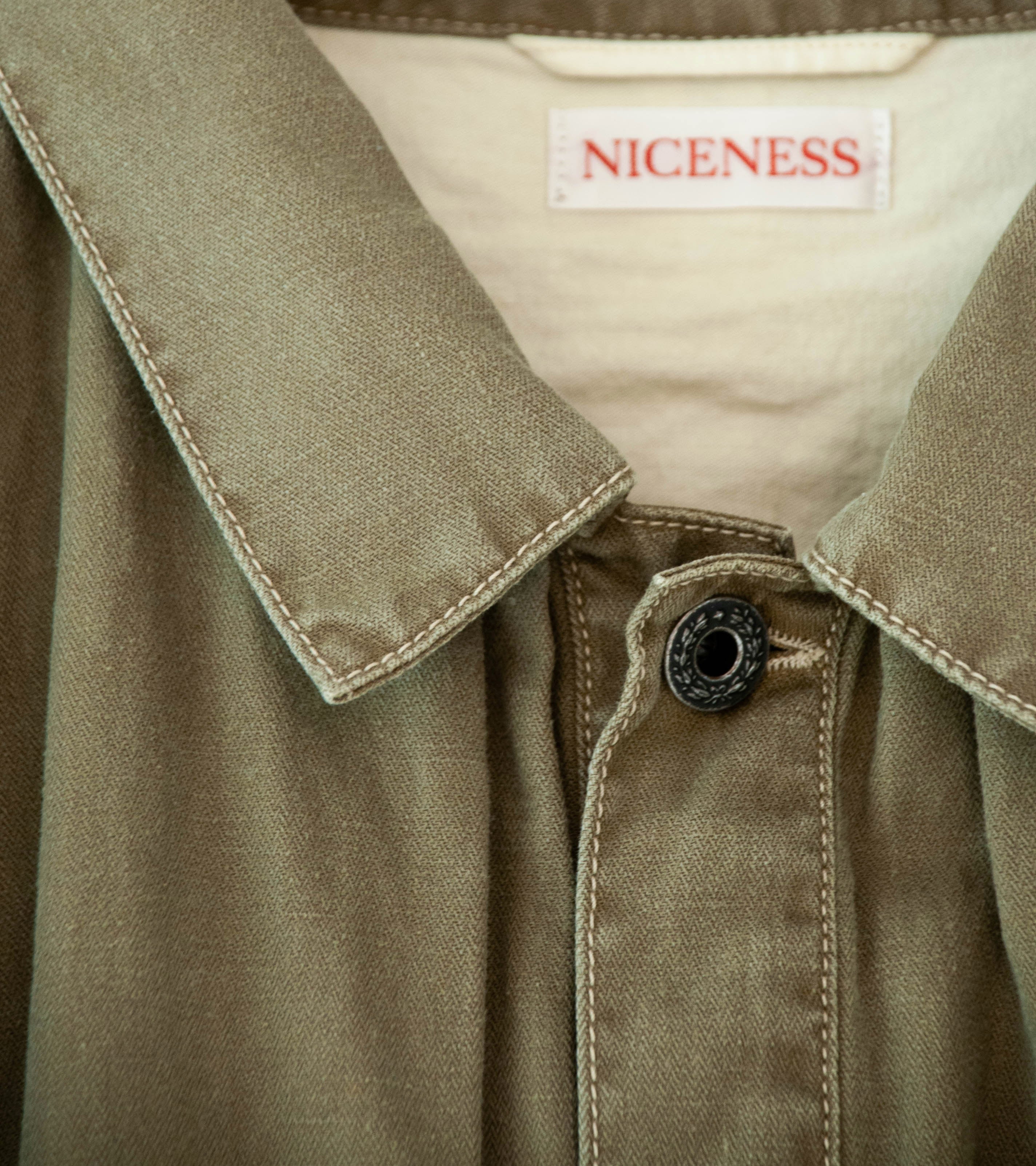 Niceness 'H.THORNHILL Vintage Treated Herringbone Trucker Jacket' (Khaki) - Image 9