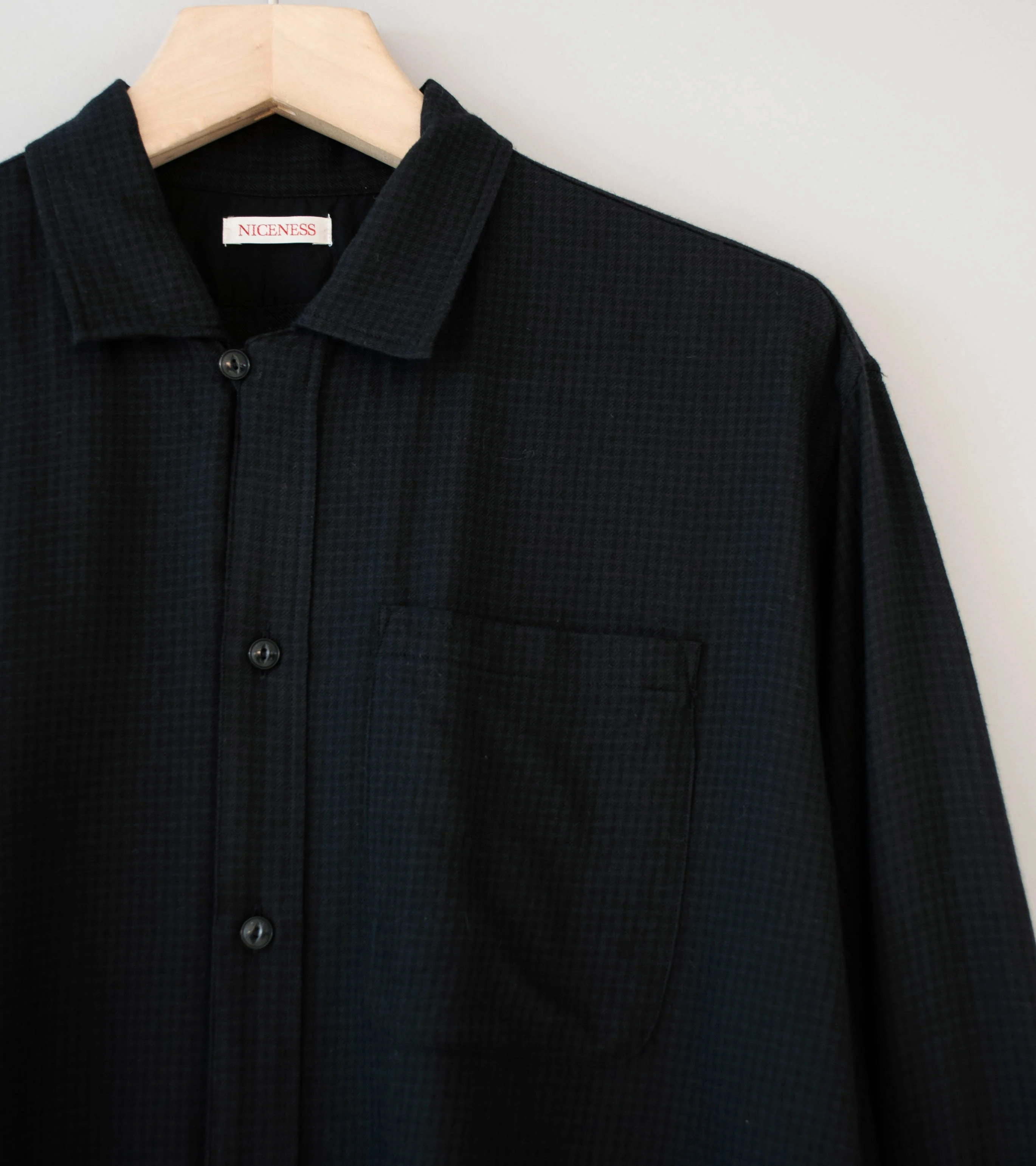 Niceness 'S.COIL Super 140's Open Collar Dress Shirt' (Black) - Image 2
