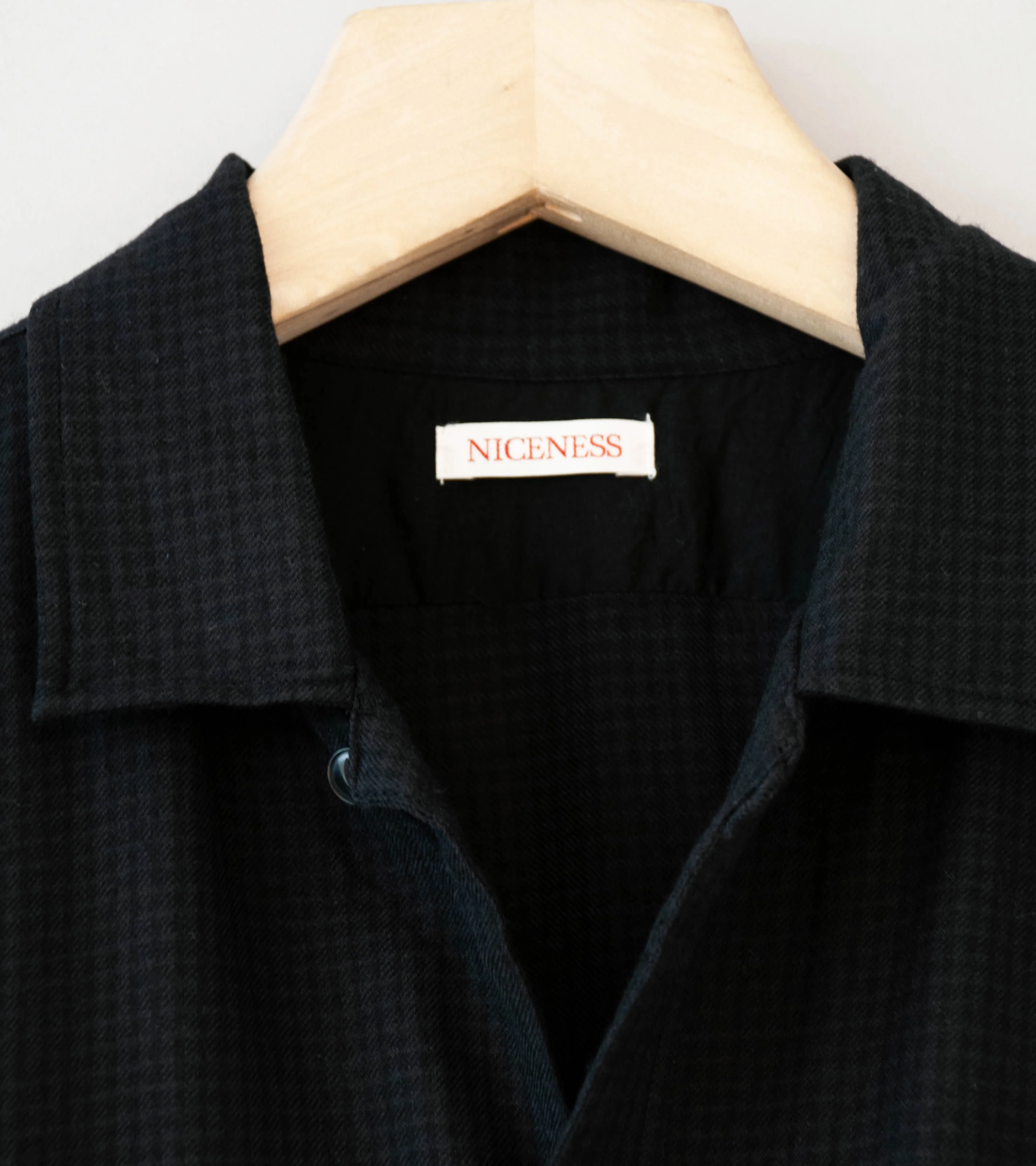 Niceness 'S.COIL Super 140's Open Collar Dress Shirt' (Black) - Image 6