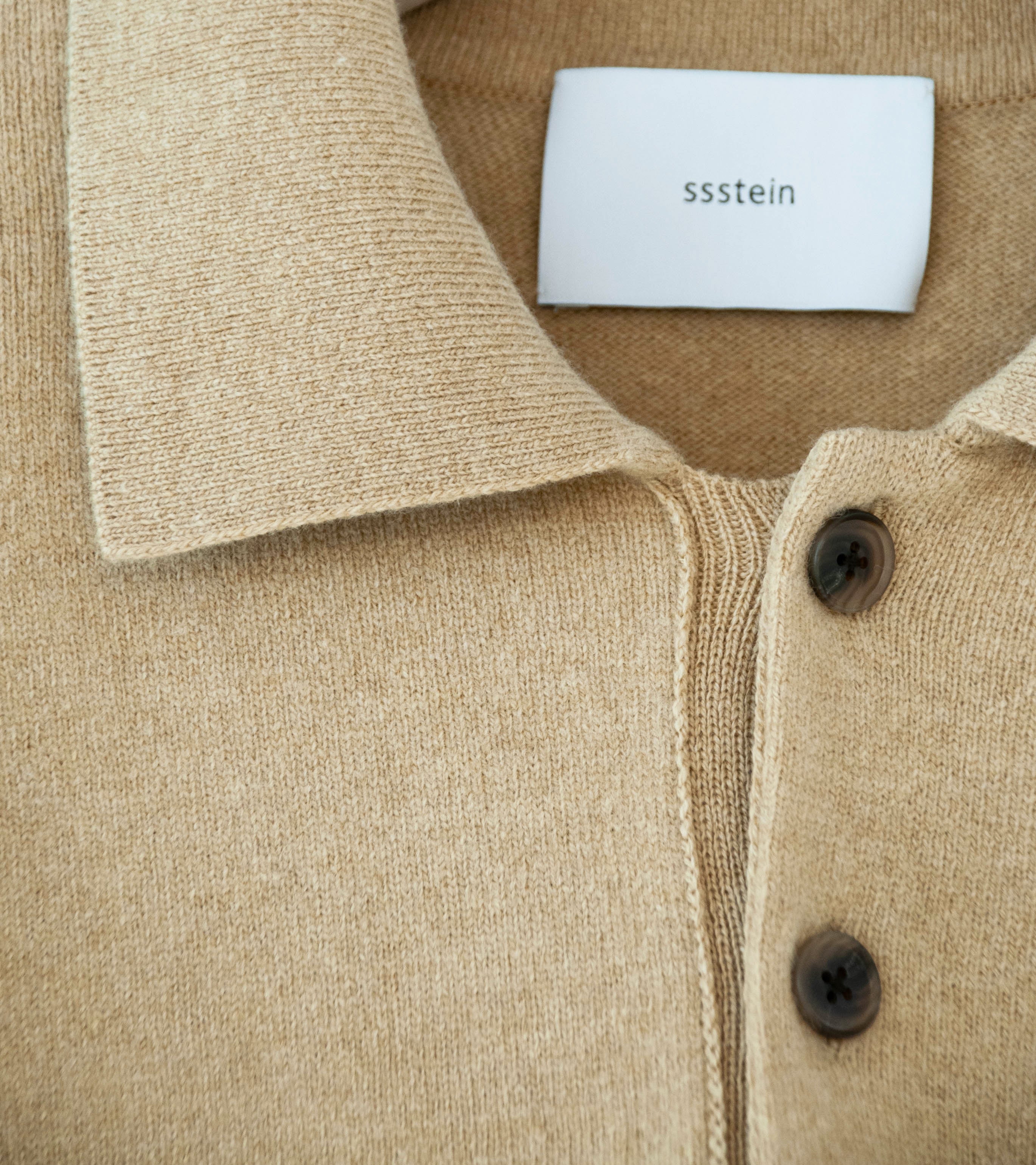 Stein 'Extra Fine Wool Knit Polo LS' (Beige) - Image 6